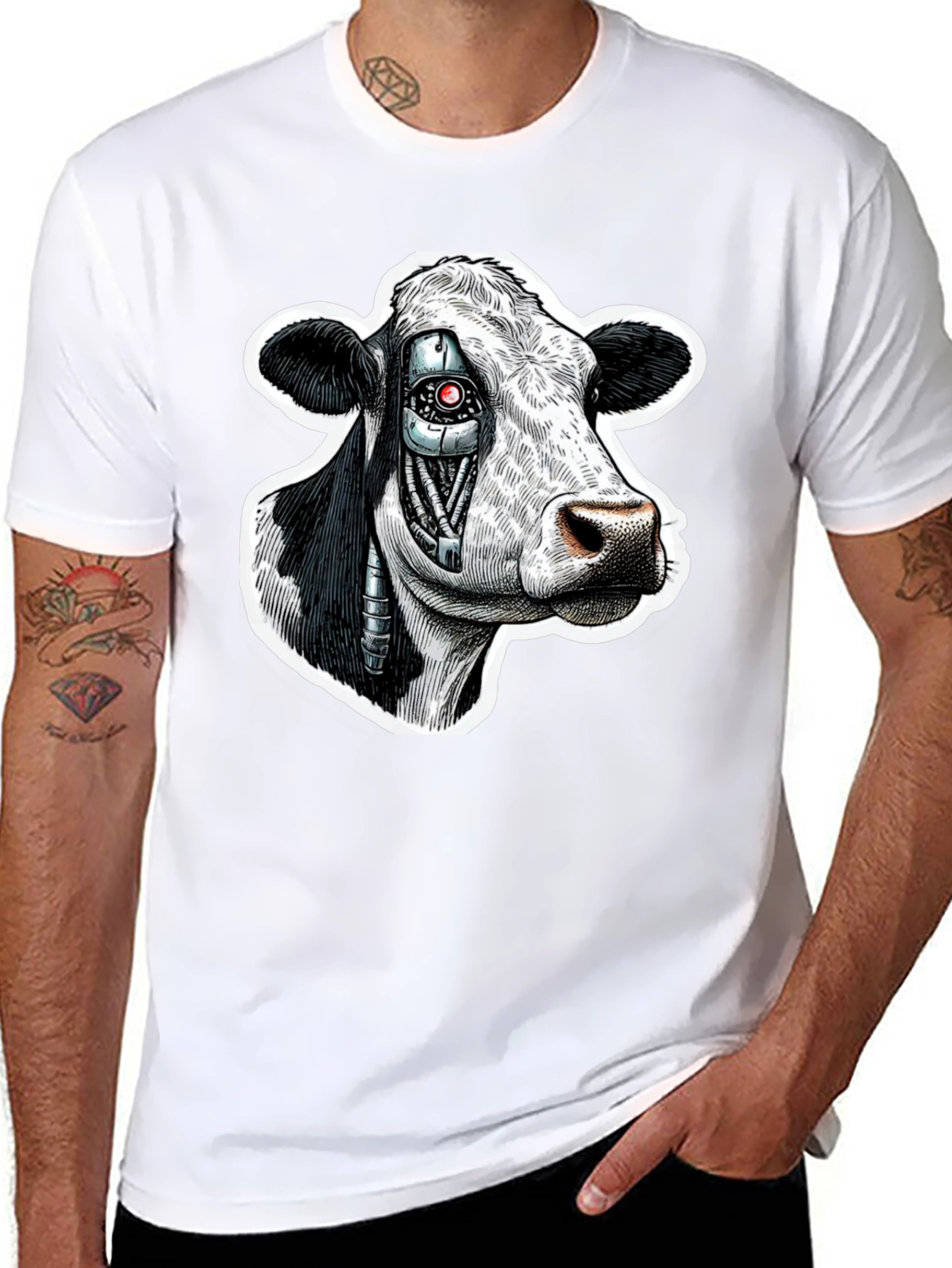 Cyborg Cow Graphic T-Shirt - Black