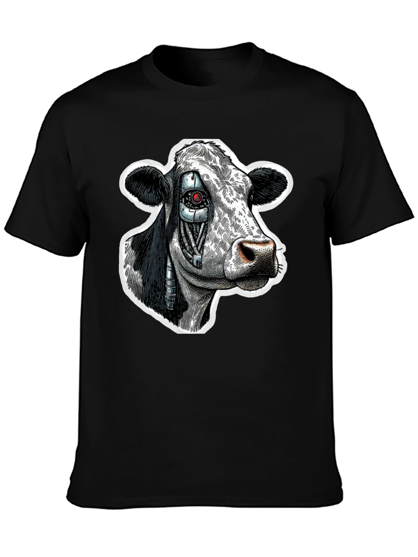 Cyborg Cow Graphic T-Shirt - Black