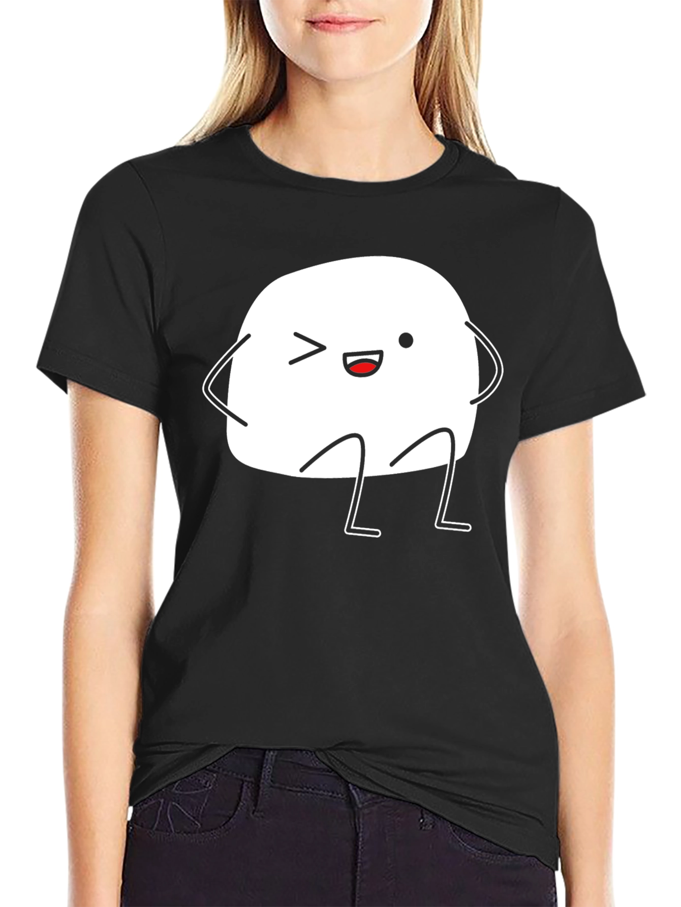 Cute Marshmallow Character Black T-Shirt