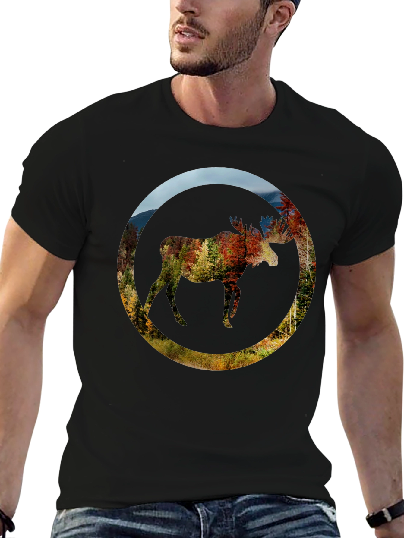 Nature Moose Graphic Black T-Shirt