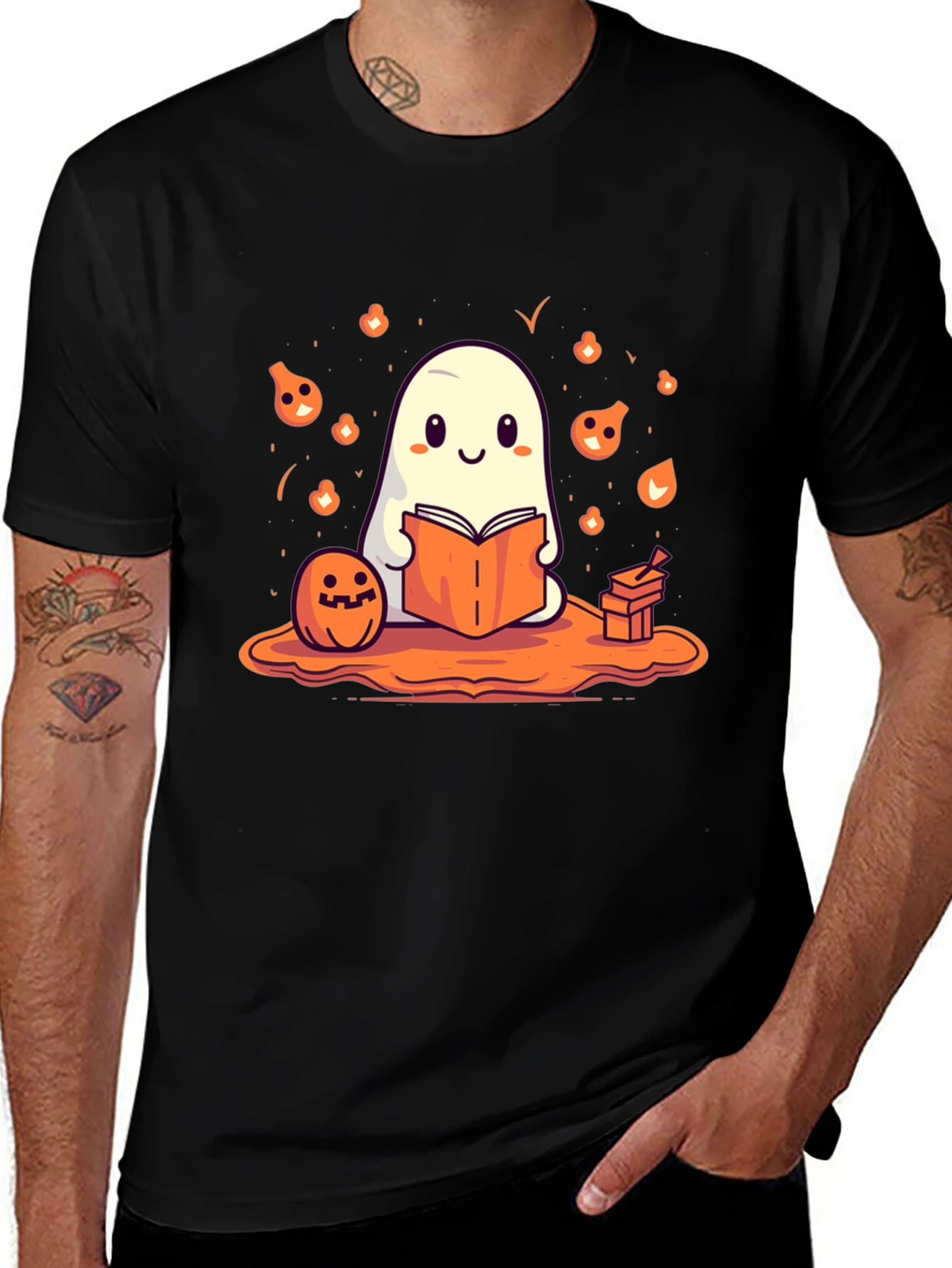 Cute Ghost Reading Book Halloween T-Shirt