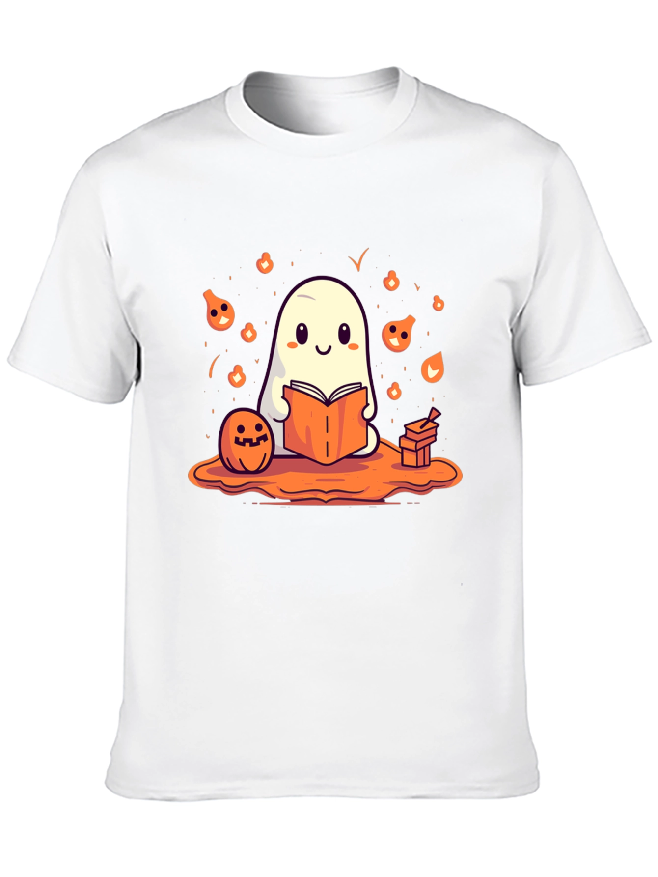 Cute Ghost Reading Book Halloween T-Shirt