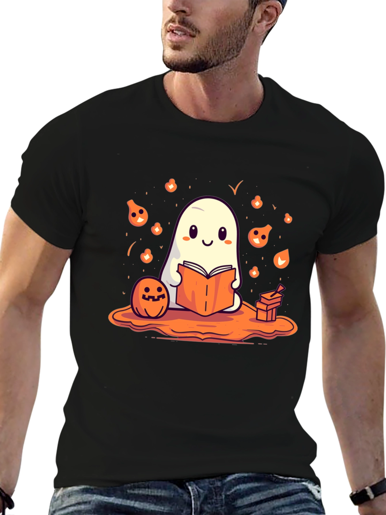 Cute Ghost Reading Book Halloween T-Shirt