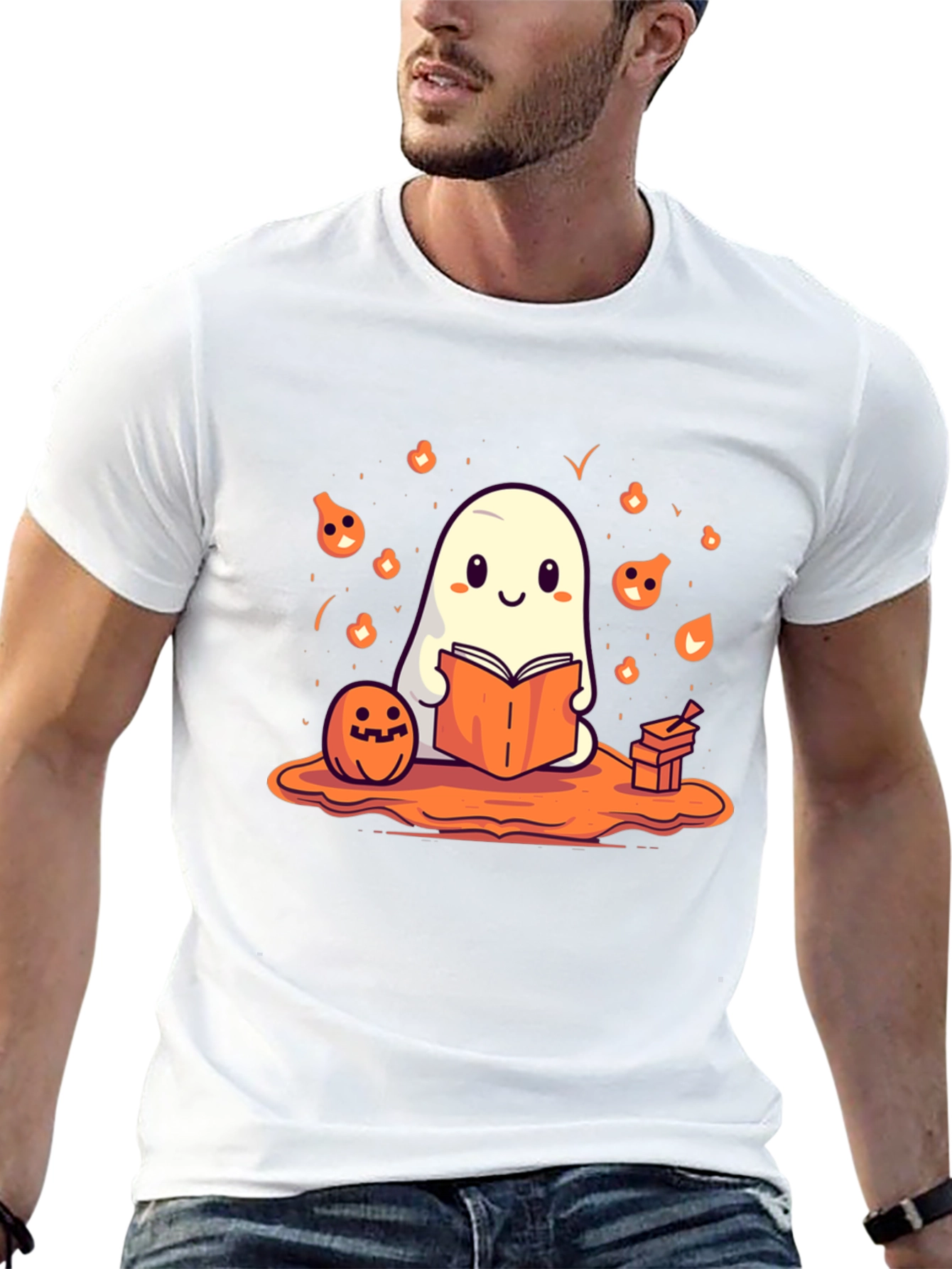 Cute Ghost Reading Book Halloween T-Shirt