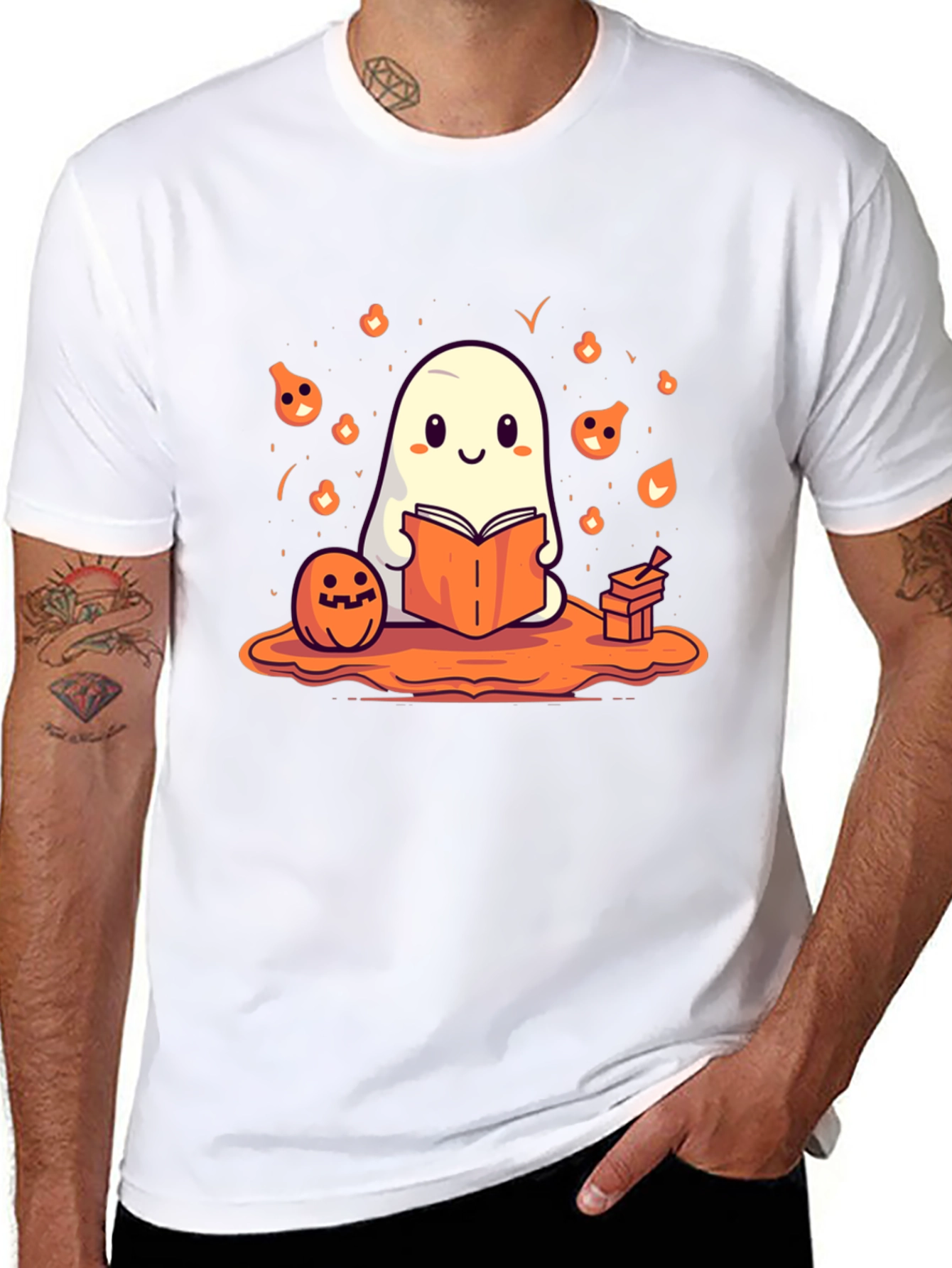 Cute Ghost Reading Book Halloween T-Shirt