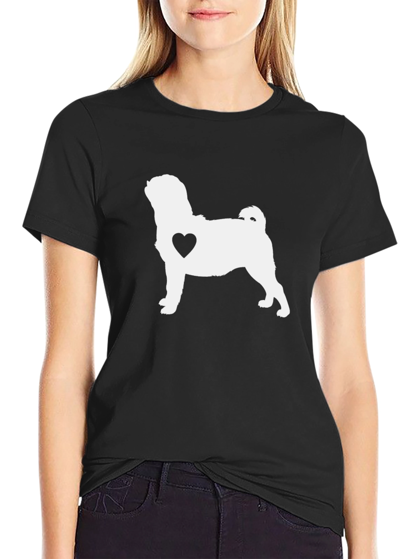 Pug Heart Graphic Tee - Black Cotton Shirt