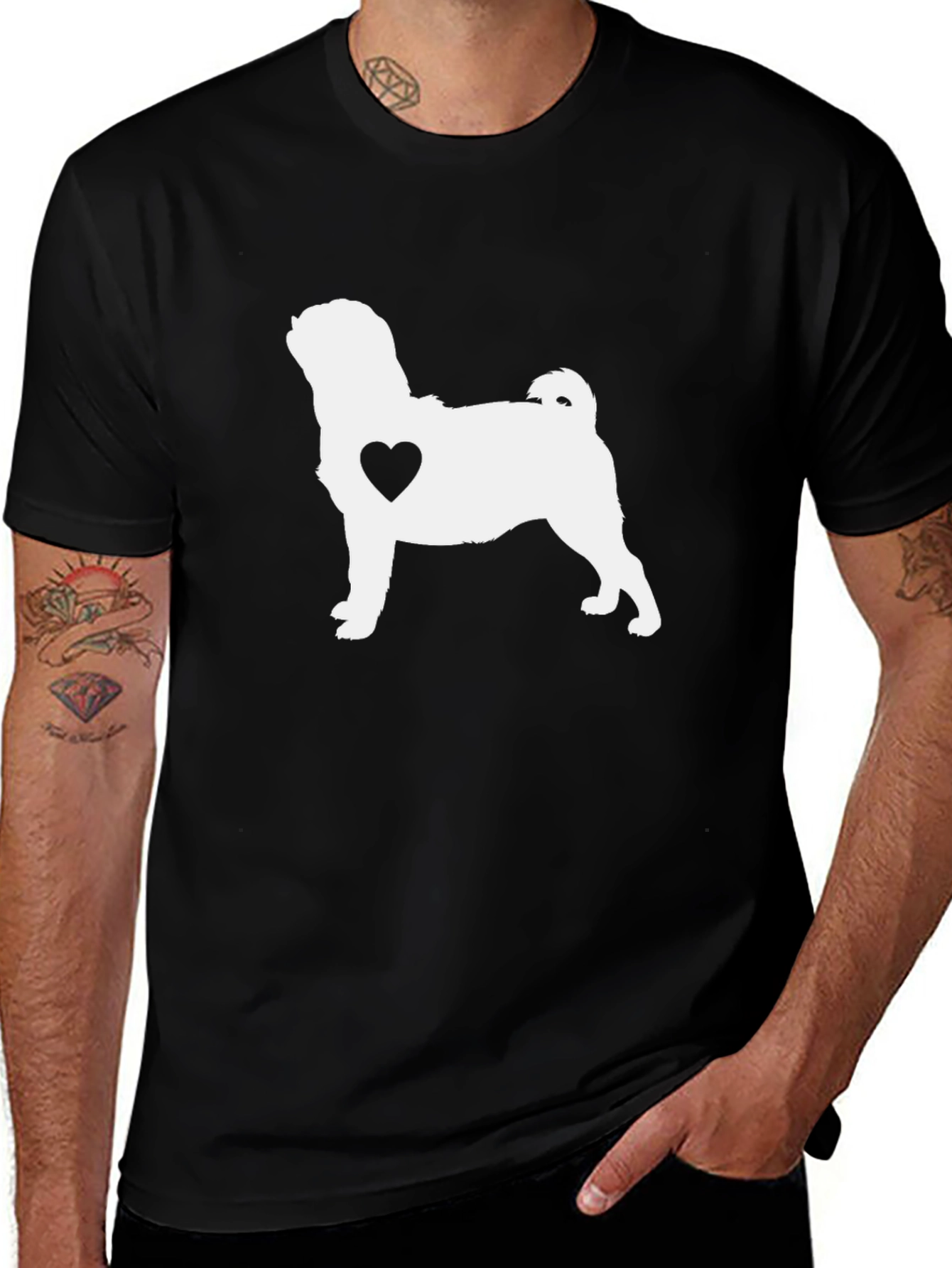 Pug Heart Graphic Tee - Black Cotton Shirt