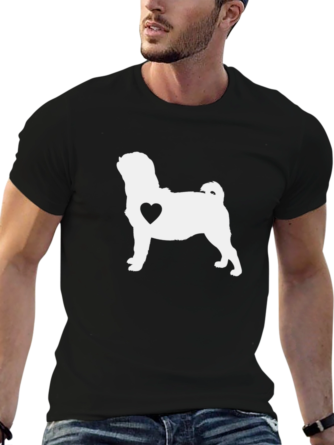 Pug Heart Graphic Tee - Black Cotton Shirt