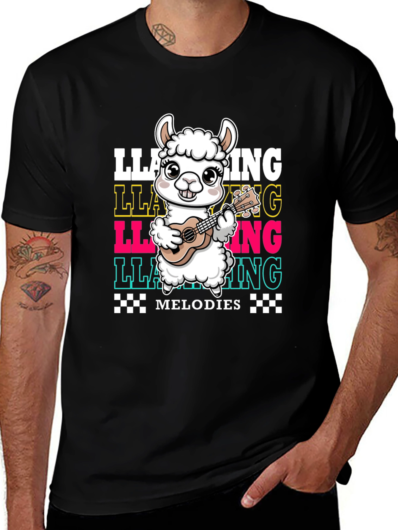 Llama Ukulele Melodies Graphic T-Shirt