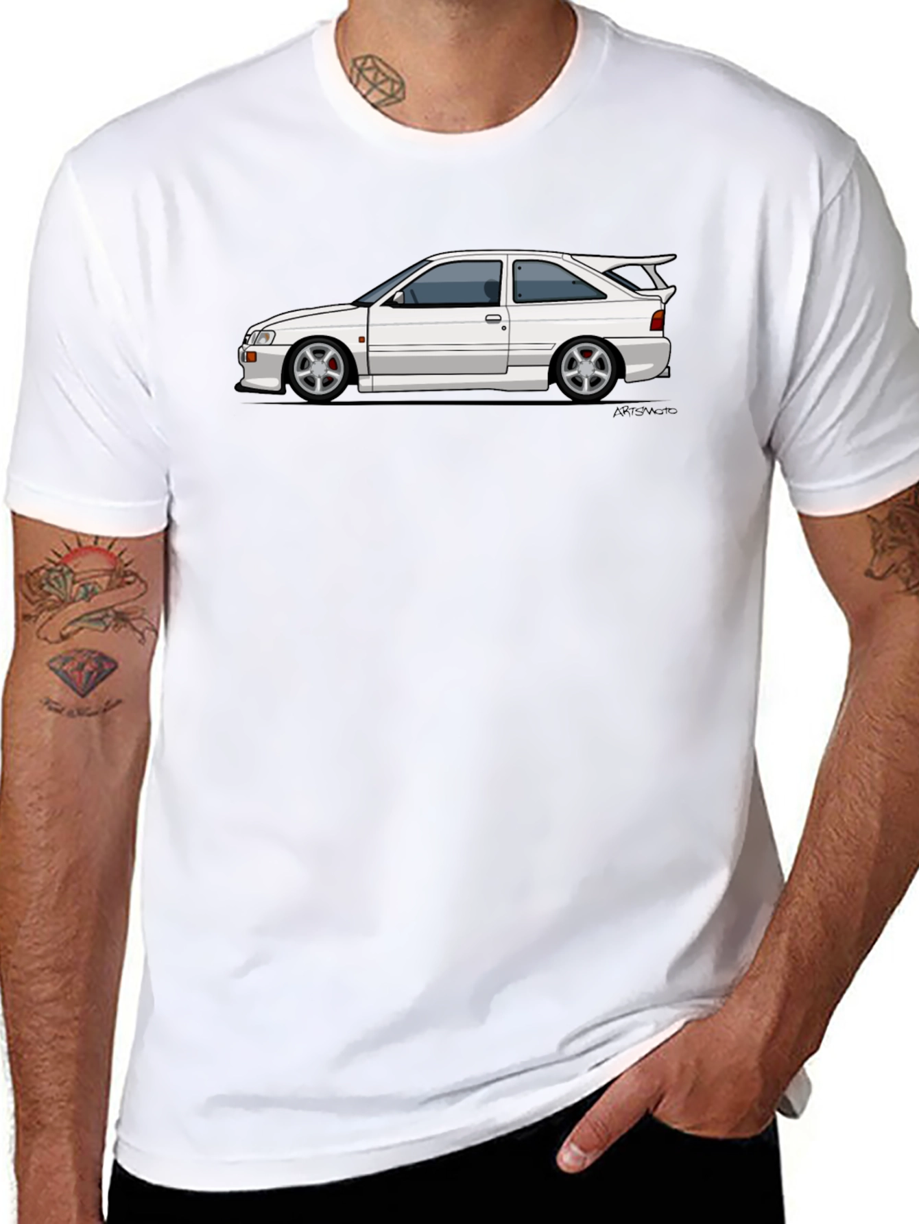 White Car Graphic Tee - Black Cotton Blend