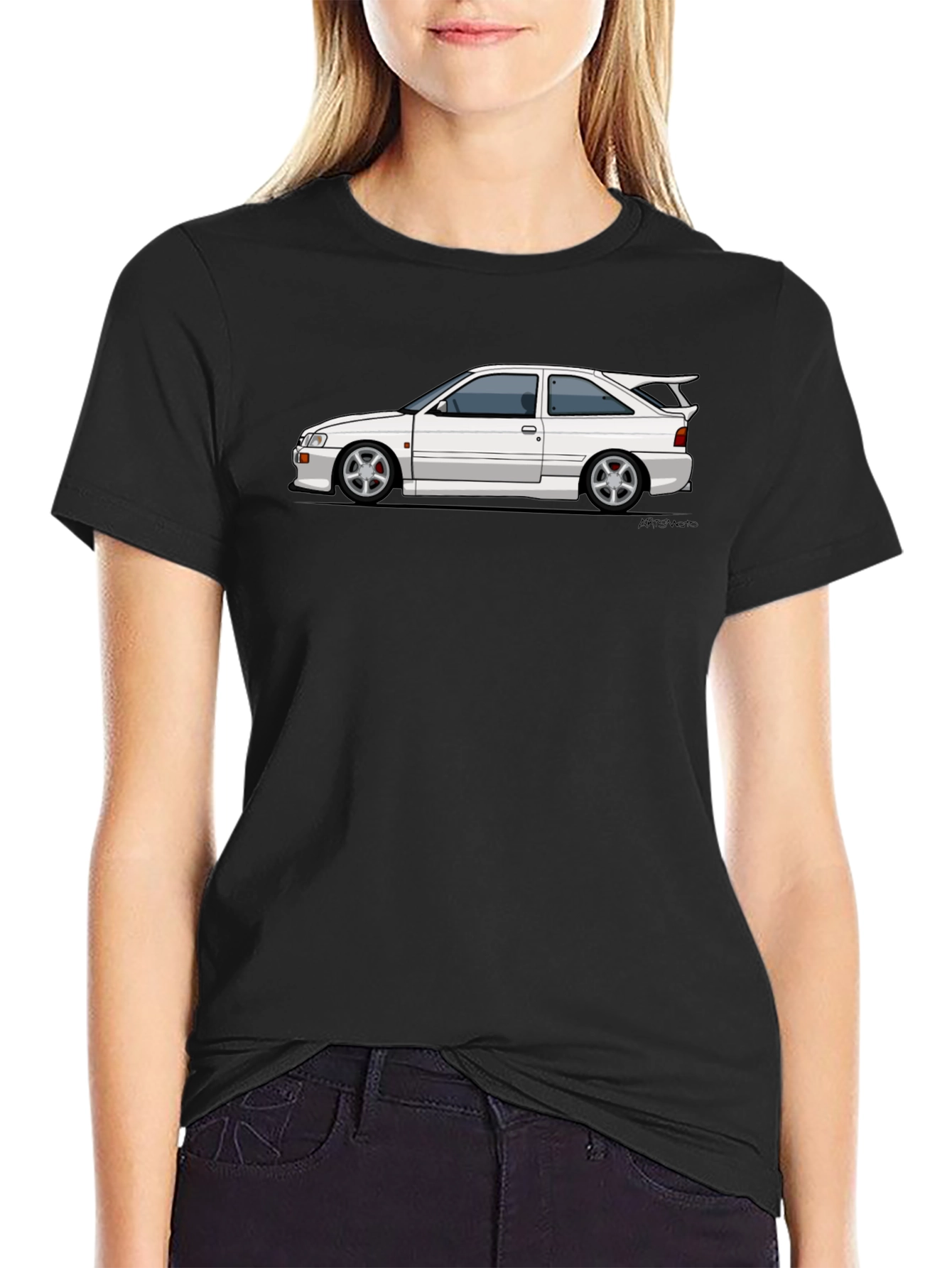 White Car Graphic Tee - Black Cotton Blend