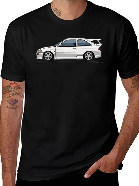 White Car Graphic Tee - Black Cotton Blend