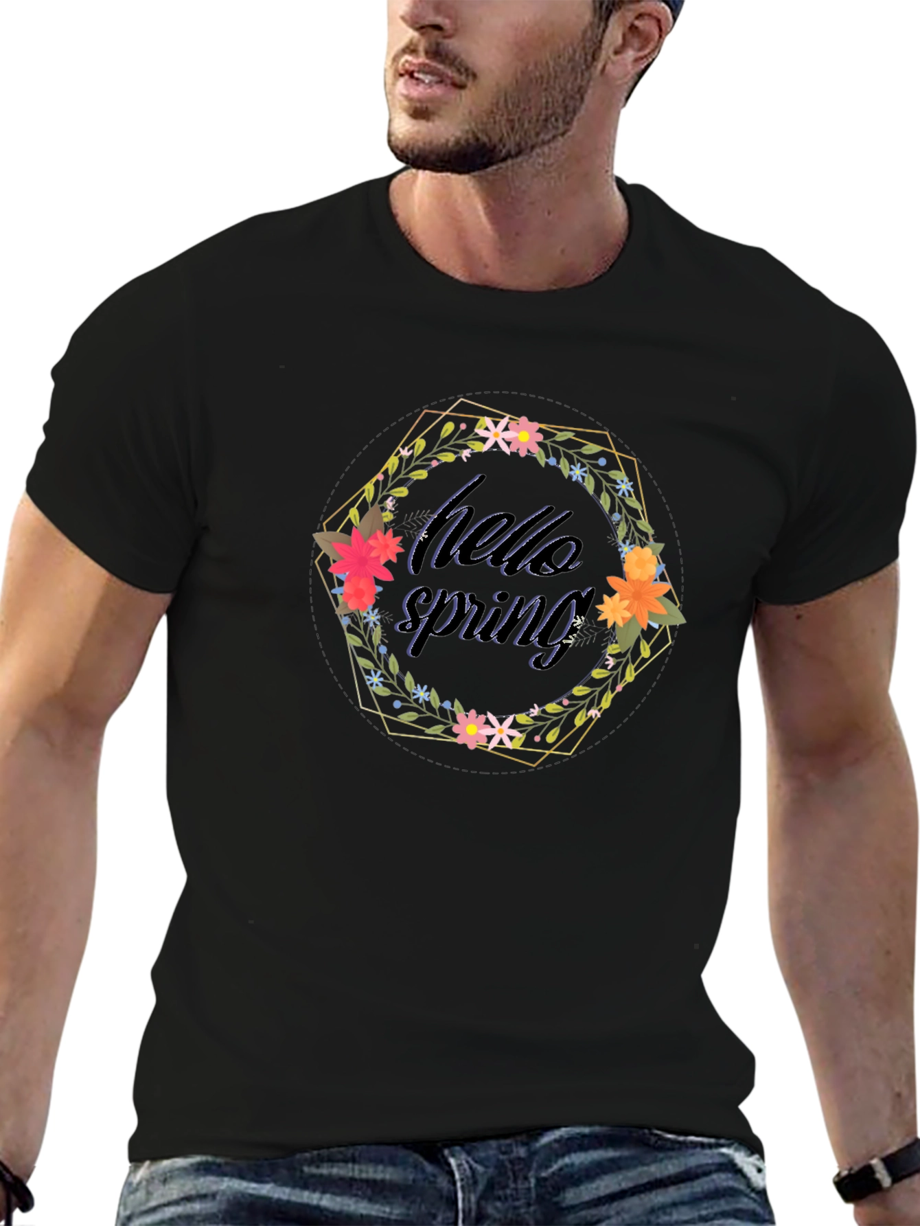 Hello Spring Graphic Tee - Modern Floral Design