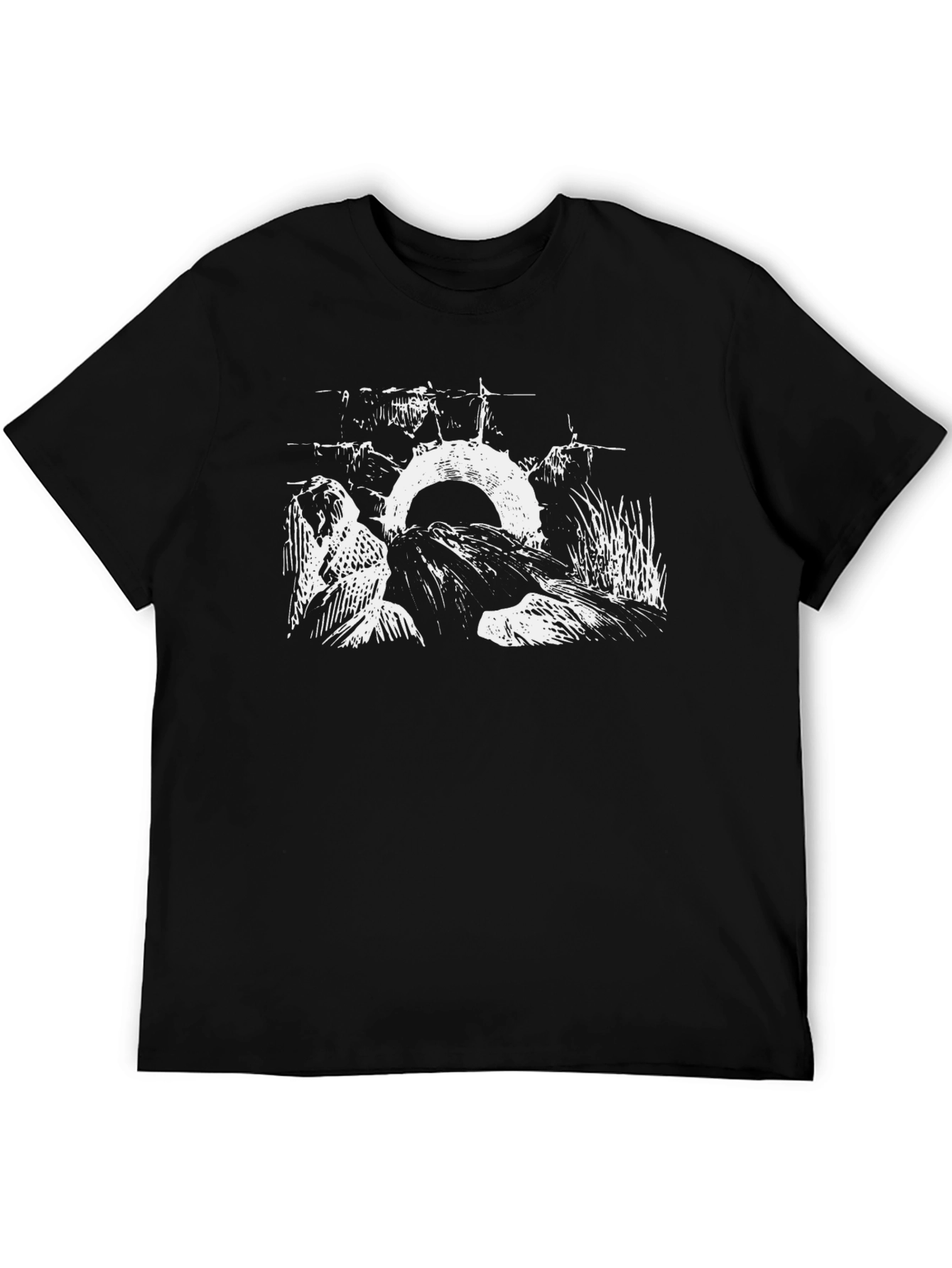 Black Graphic Tee: Abstract Nature Scene