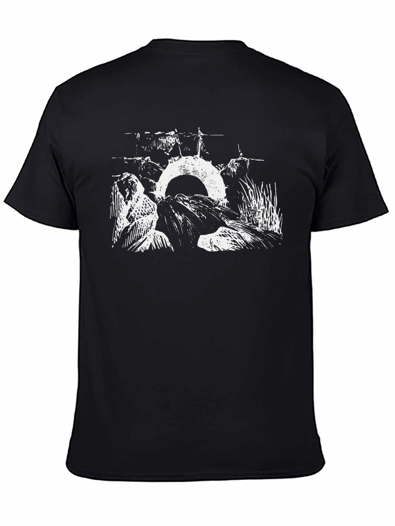 Black Graphic Tee: Abstract Nature Scene