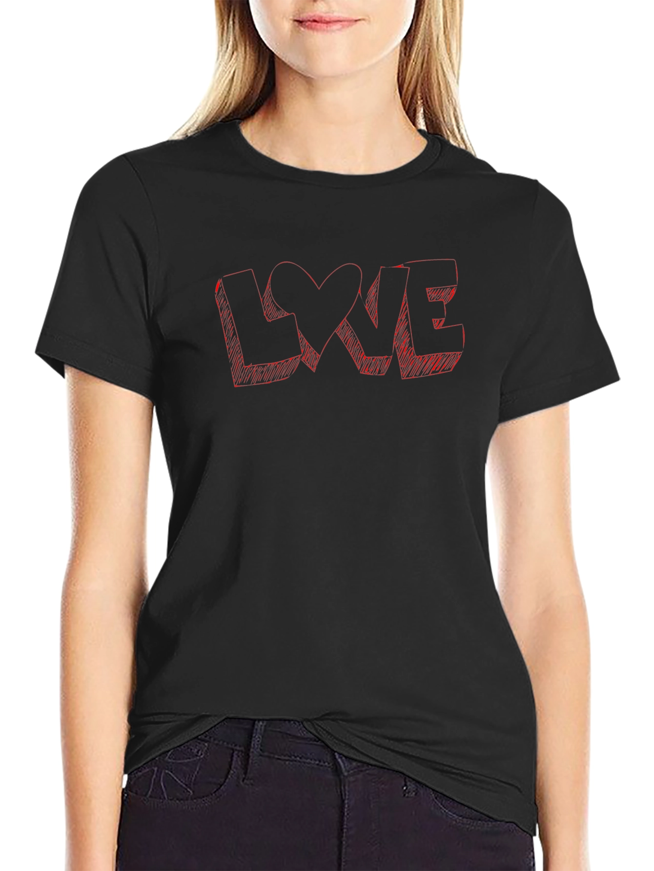 Love Sketch Graphic Black T-Shirt