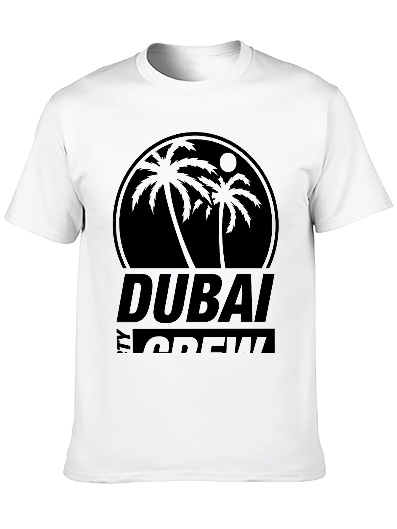 Dubai Crew Black Graphic Tee - Tropical Palm Design