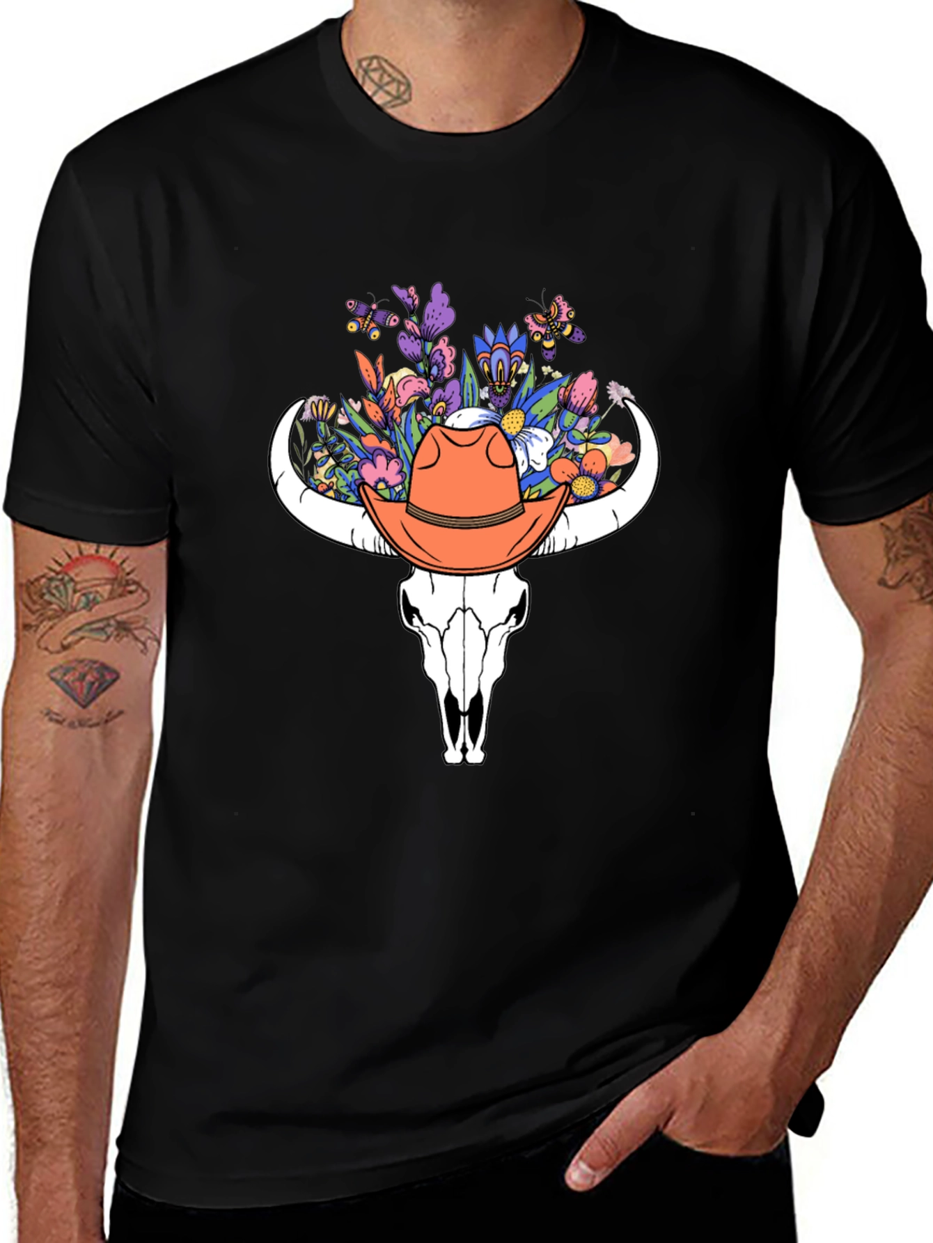 Floral Bull Skull Tee - Western Style