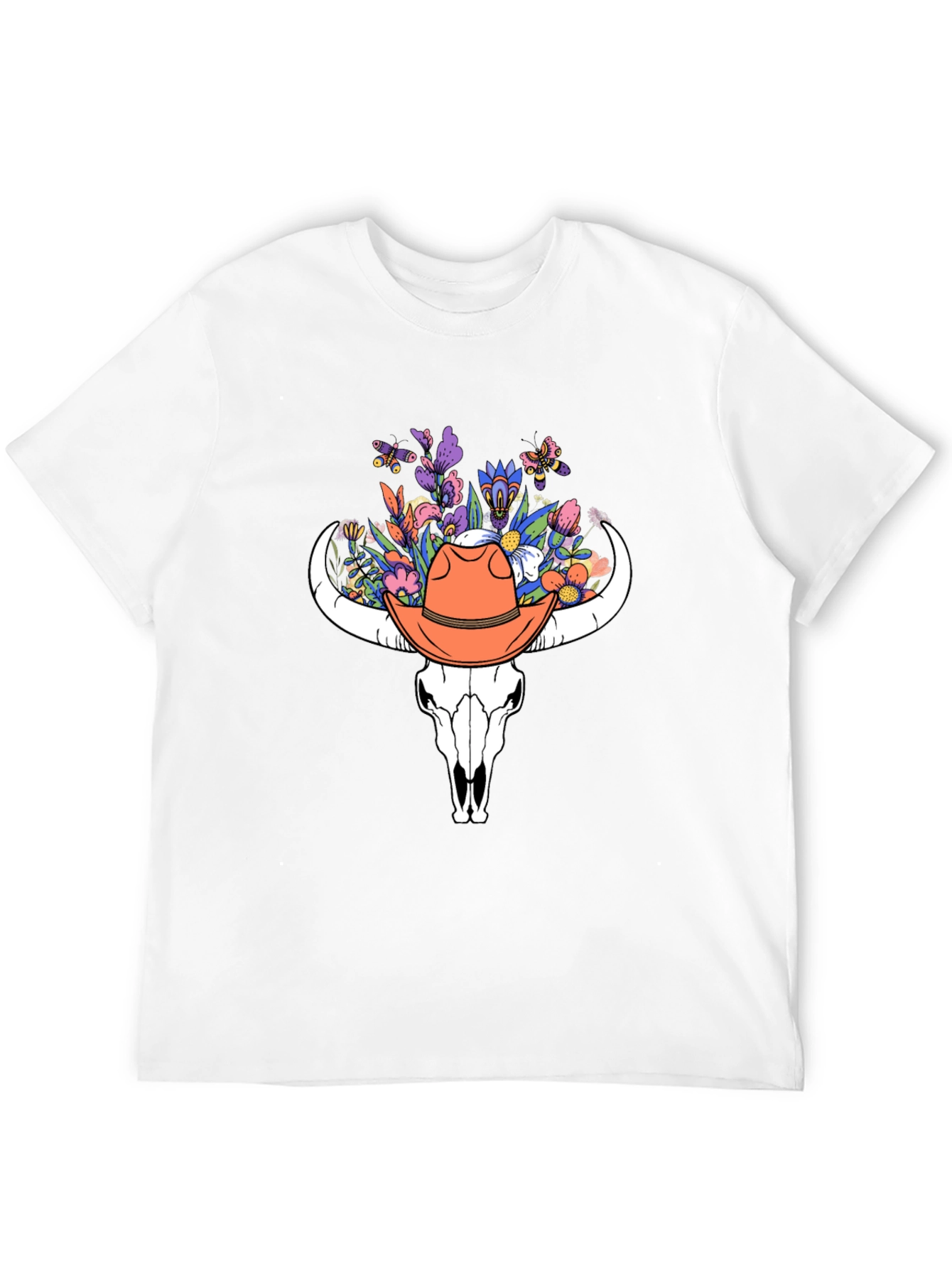 Floral Bull Skull Tee - Western Style