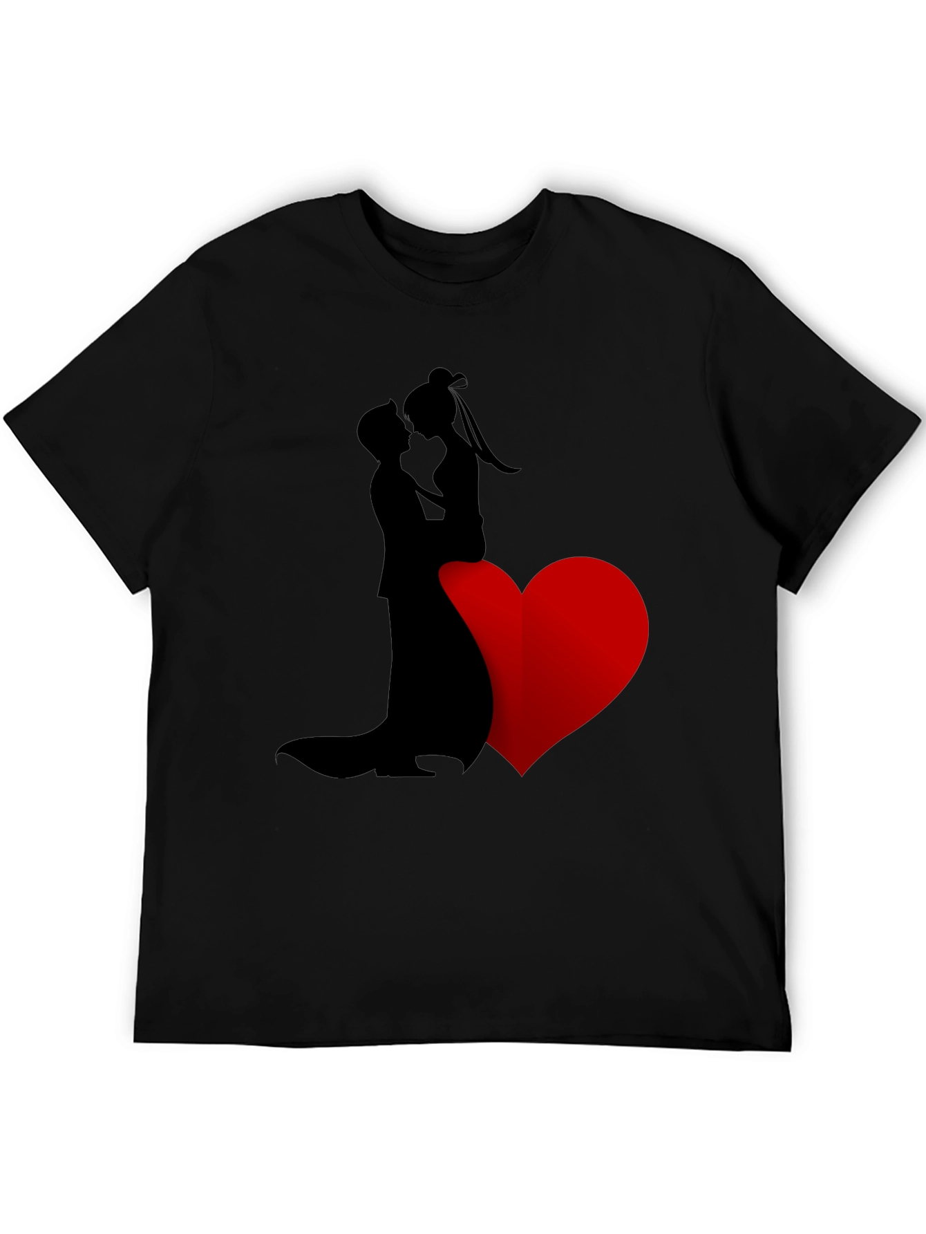 Romantic Couple Heart Graphic Tee - Black
