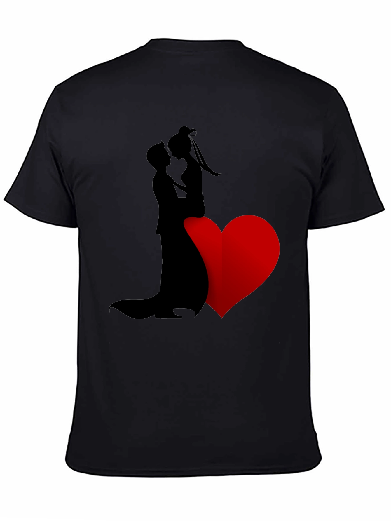 Romantic Couple Heart Graphic Tee - Black