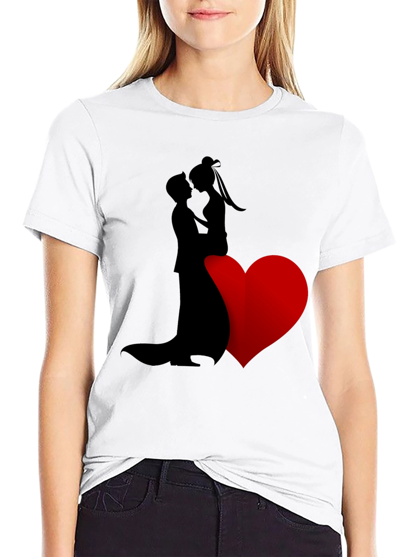 Romantic Couple Heart Graphic Tee - Black