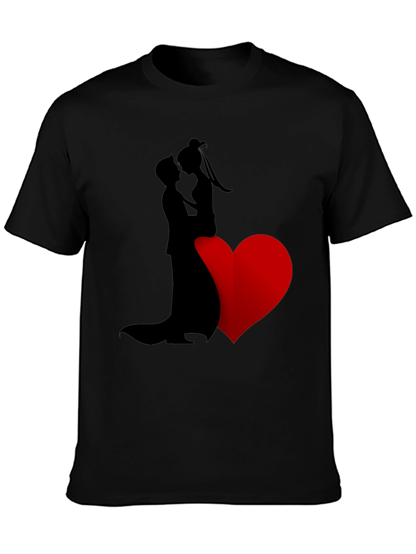 Romantic Couple Heart Graphic Tee - Black