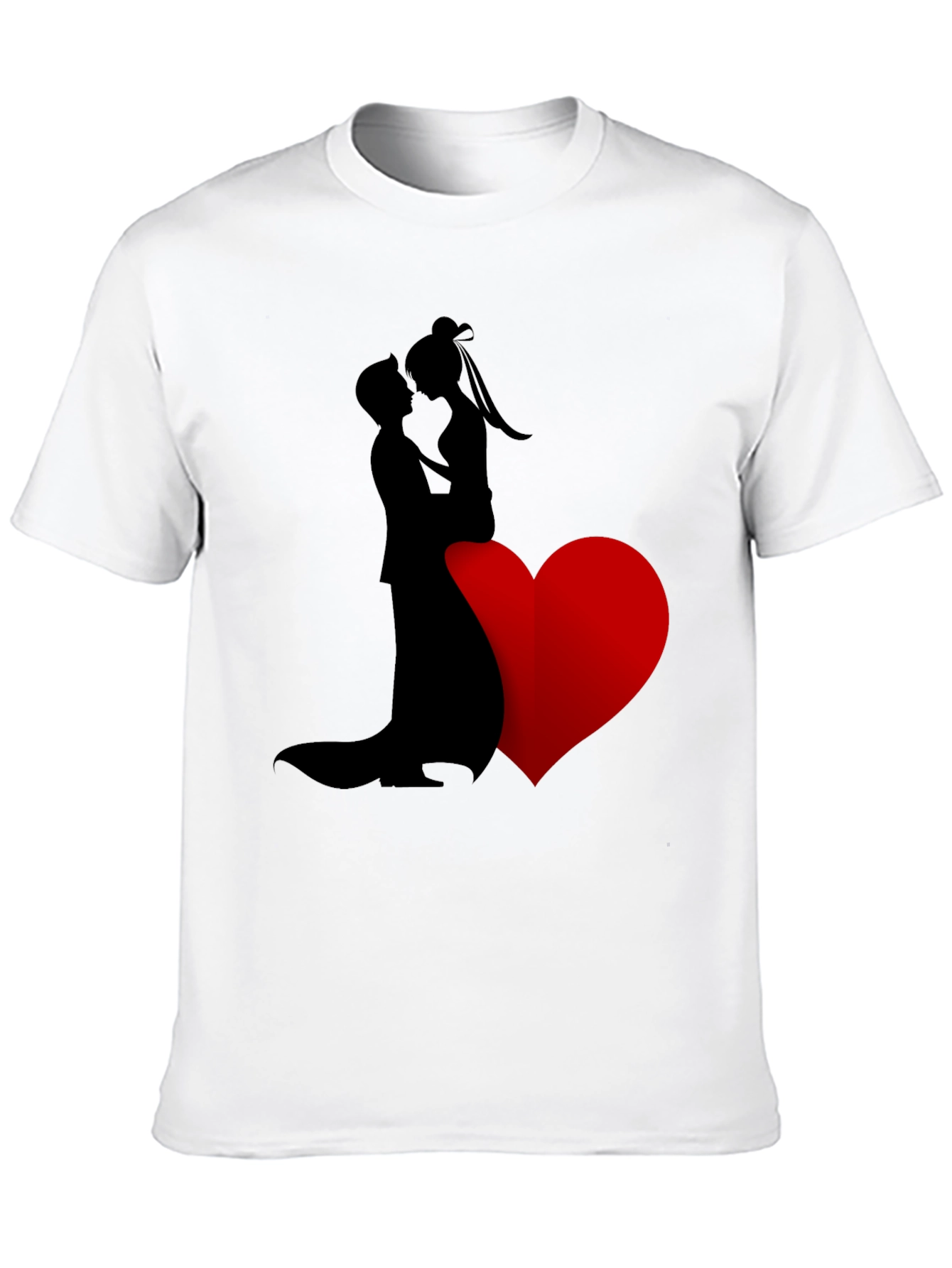 Romantic Couple Heart Graphic Tee - Black