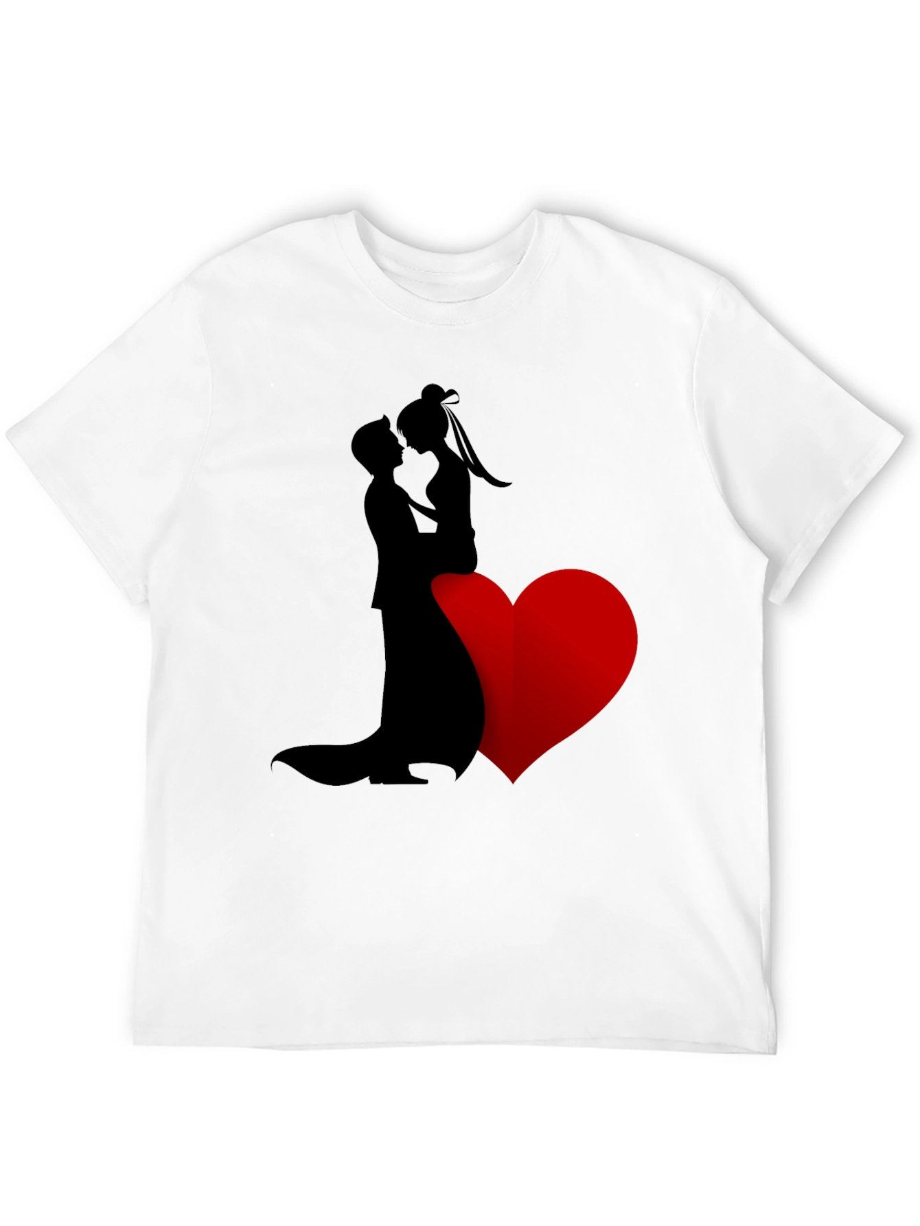 Romantic Couple Heart Graphic Tee - Black