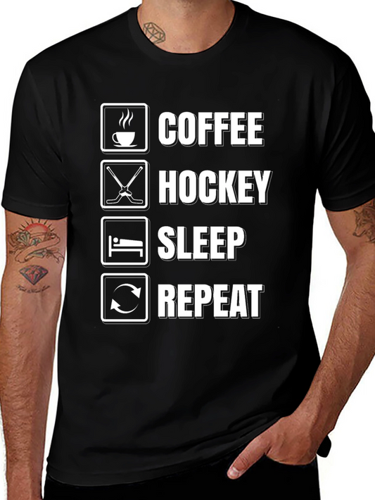 Coffee Hockey Sleep Repeat Black Graphic Tee