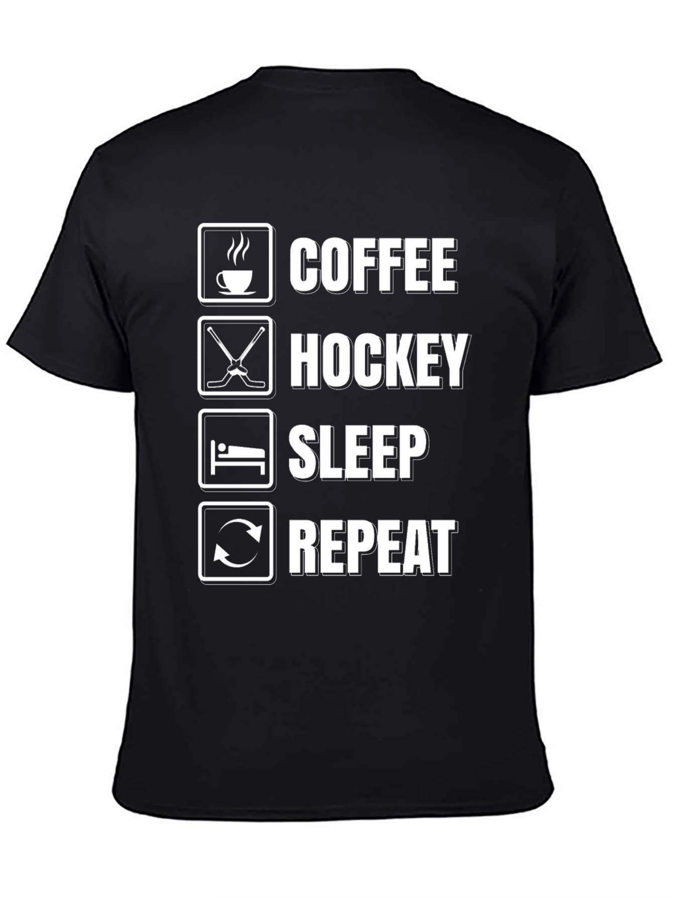 Coffee Hockey Sleep Repeat Black Graphic Tee