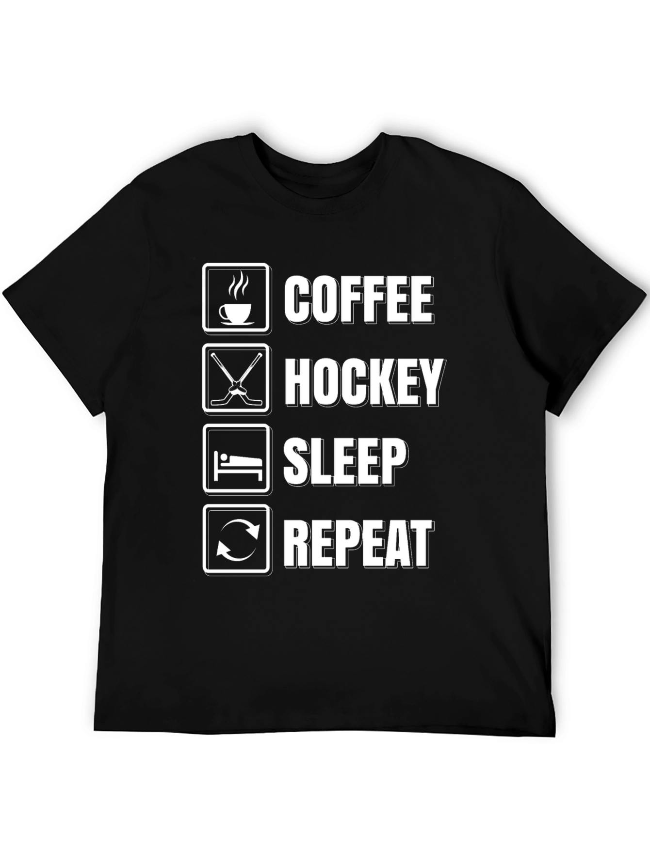 Coffee Hockey Sleep Repeat Black Graphic Tee