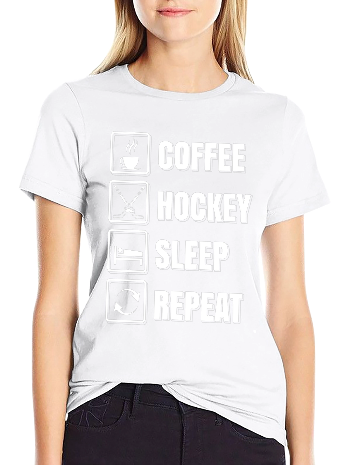 Coffee Hockey Sleep Repeat Black Graphic Tee