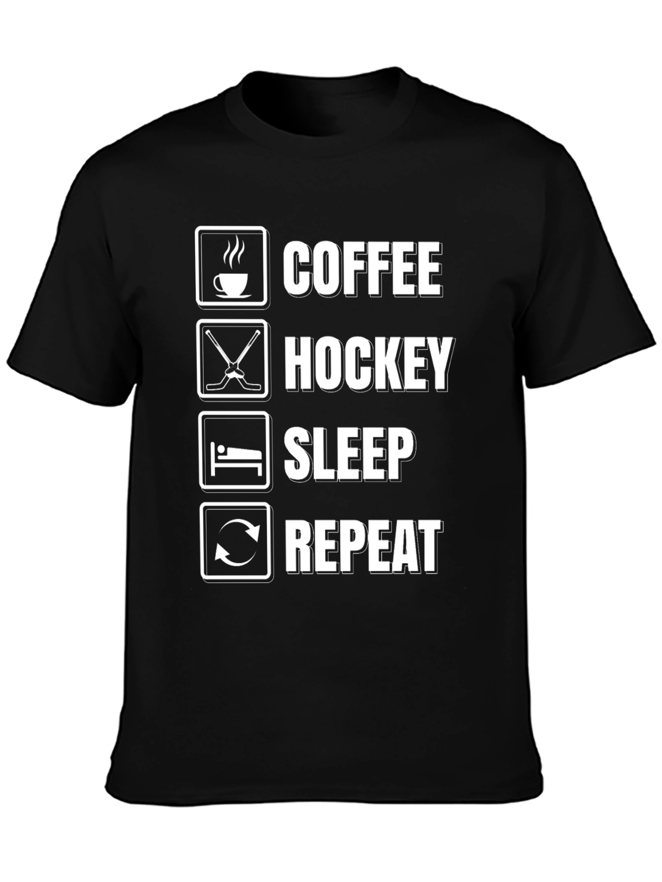 Coffee Hockey Sleep Repeat Black Graphic Tee