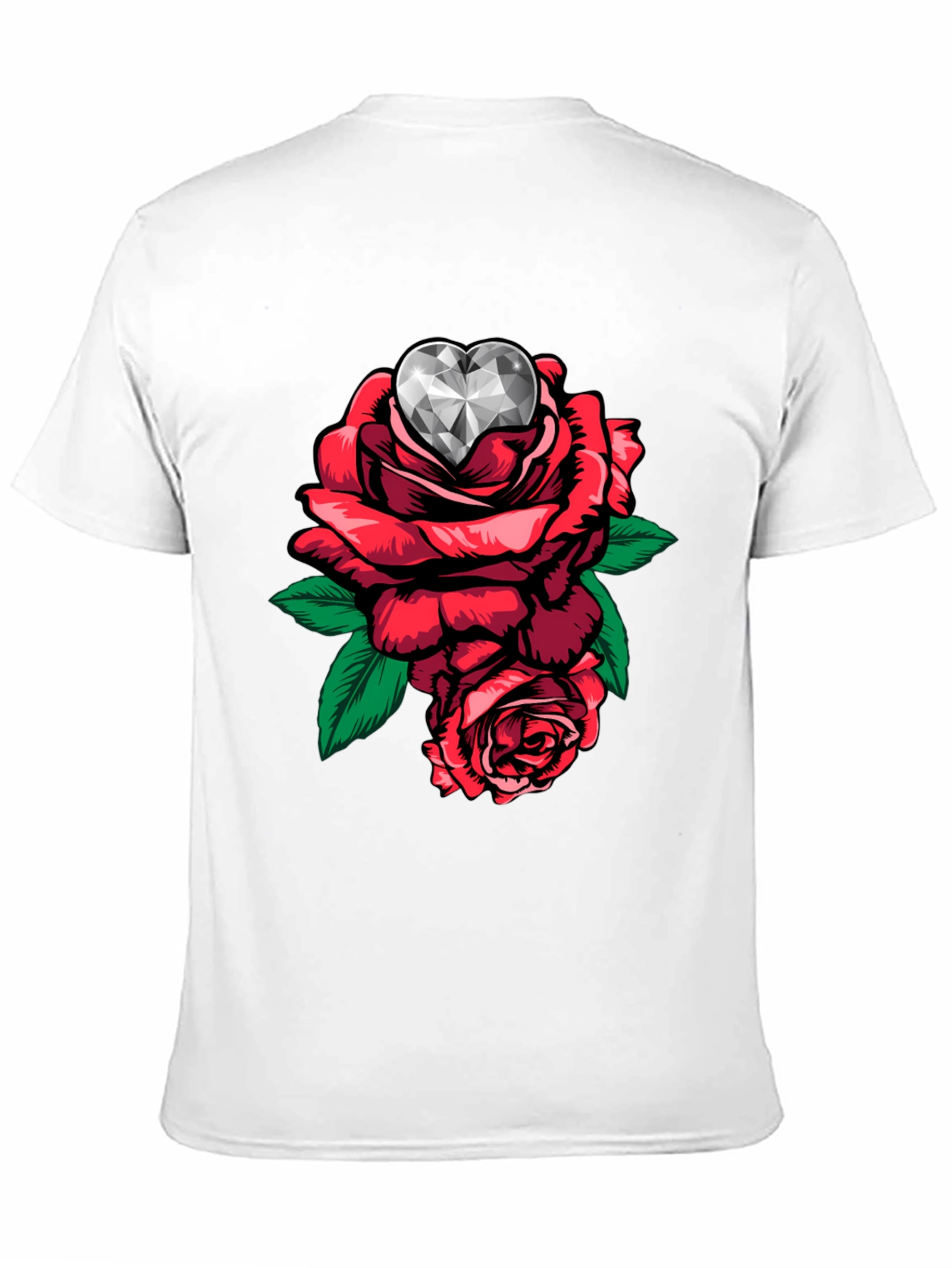 Rose & Diamond Heart Graphic T-Shirt - Black