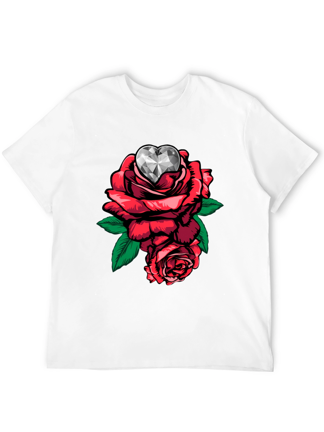 Rose & Diamond Heart Graphic T-Shirt - Black