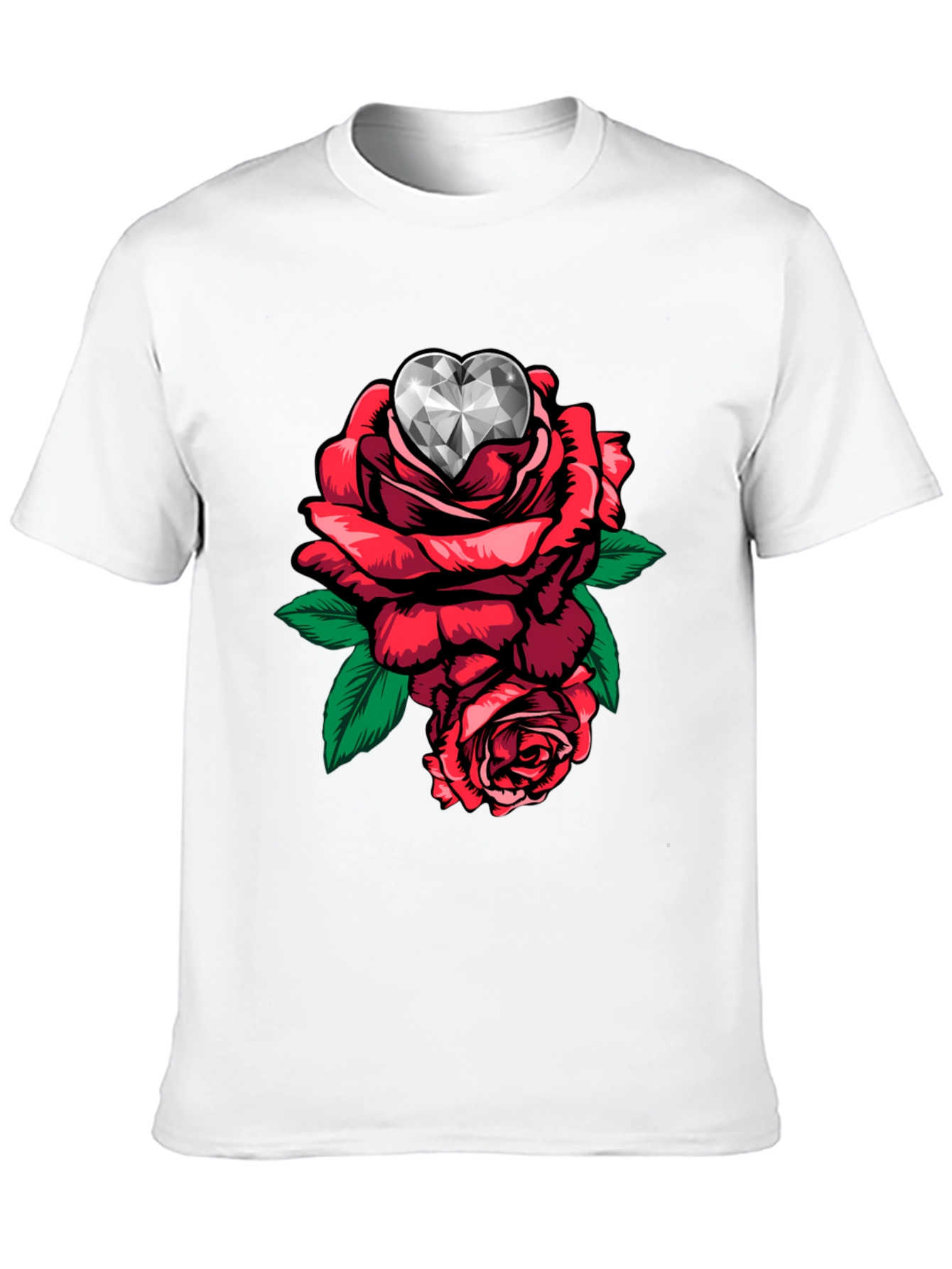 Rose & Diamond Heart Graphic T-Shirt - Black