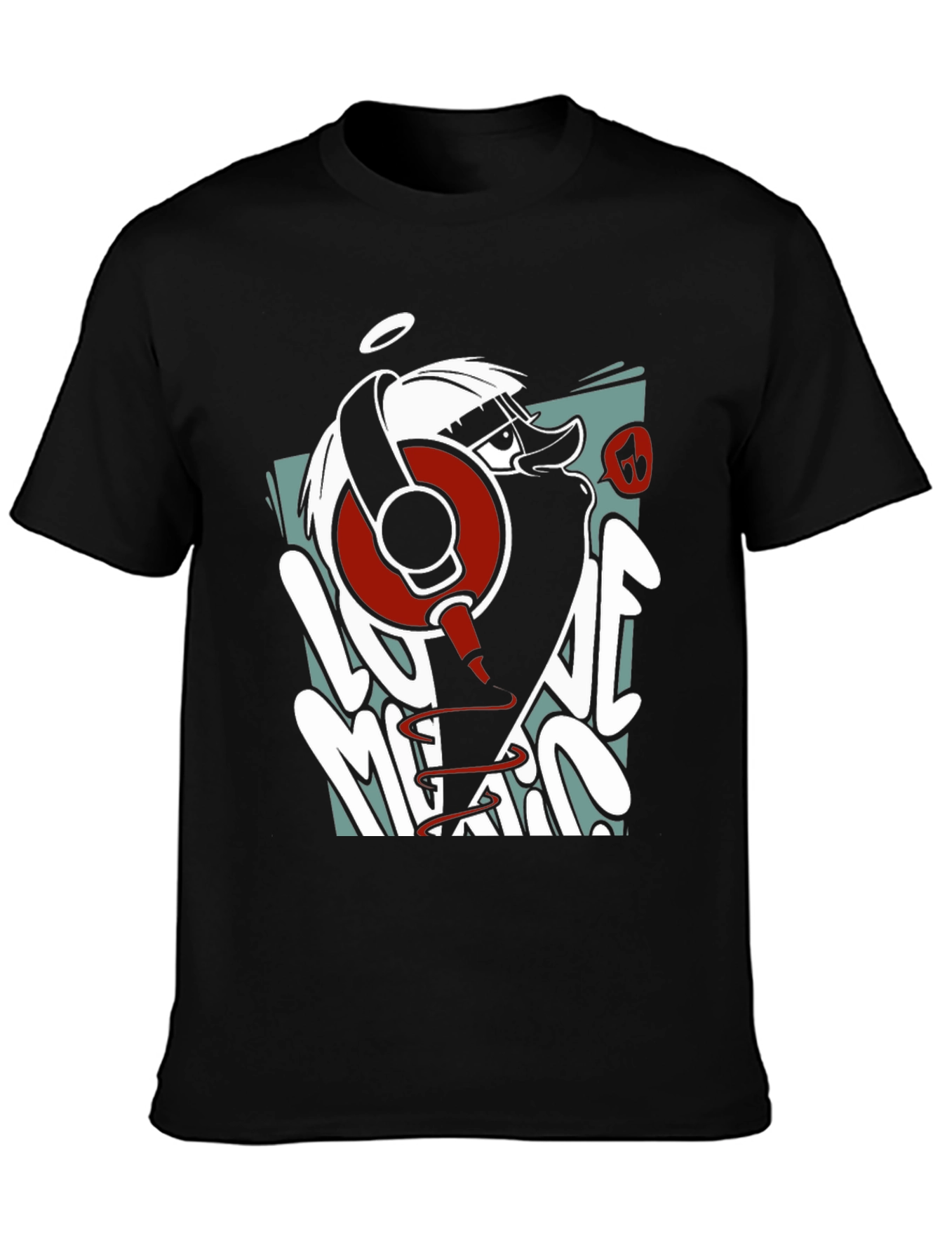 Cool Cartoon Duck DJ Black Graphic Tee