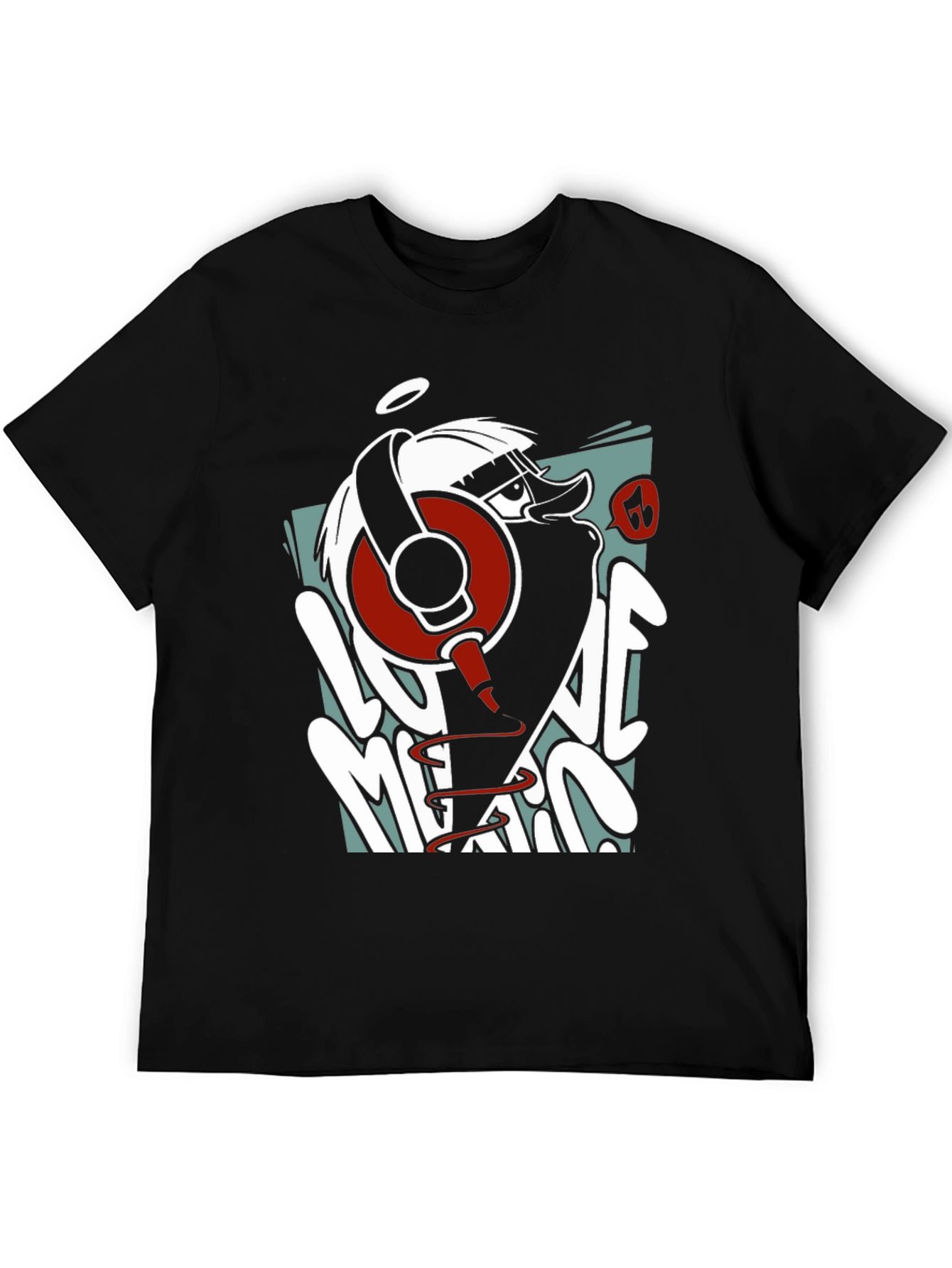 Cool Cartoon Duck DJ Black Graphic Tee