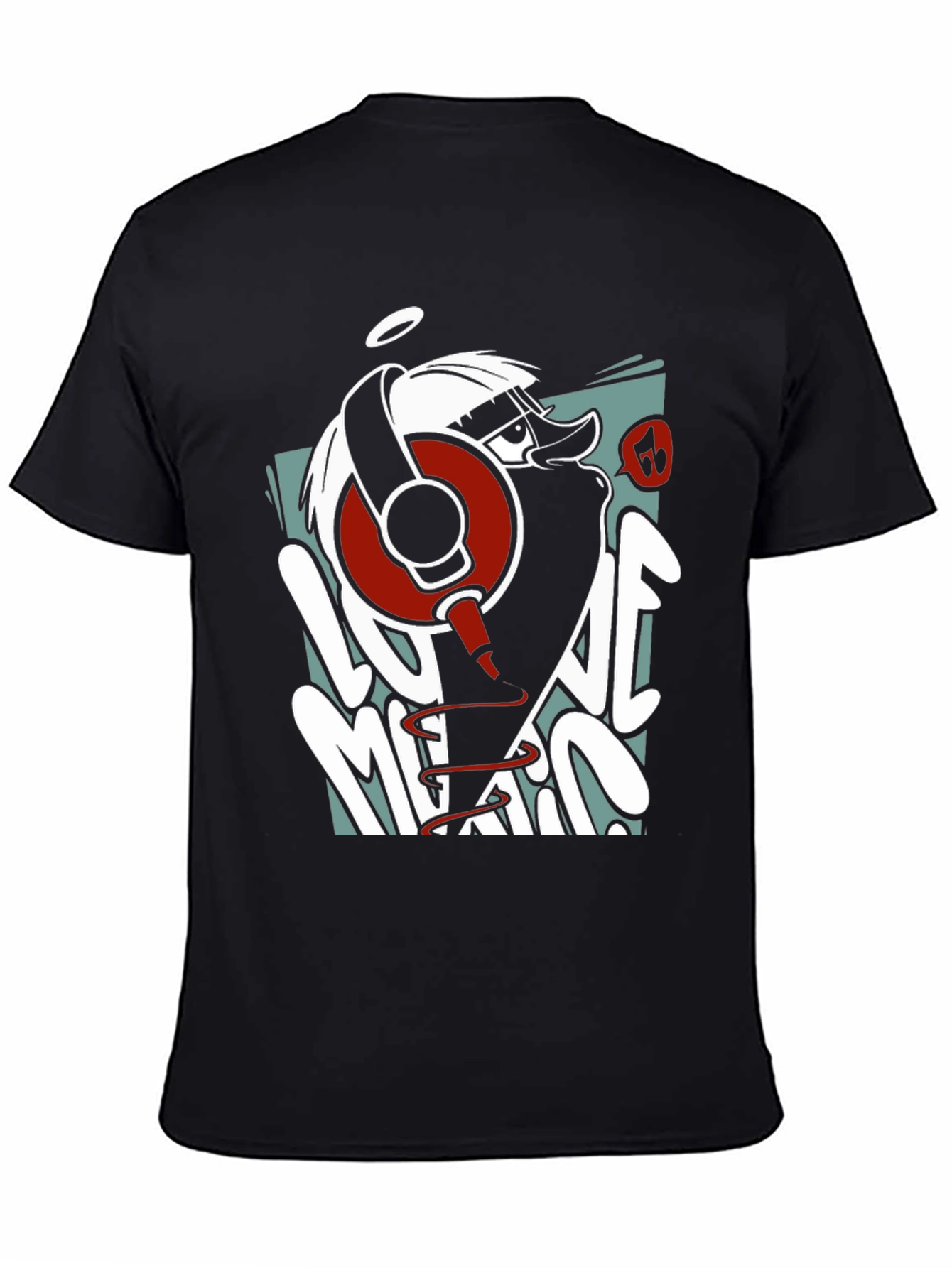 Cool Cartoon Duck DJ Black Graphic Tee