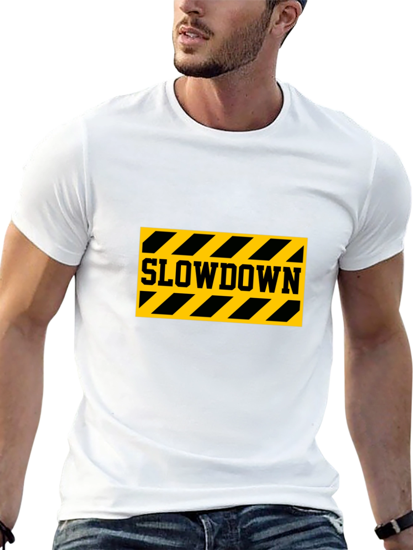Slowdown Caution Stripe Graphic T-Shirt