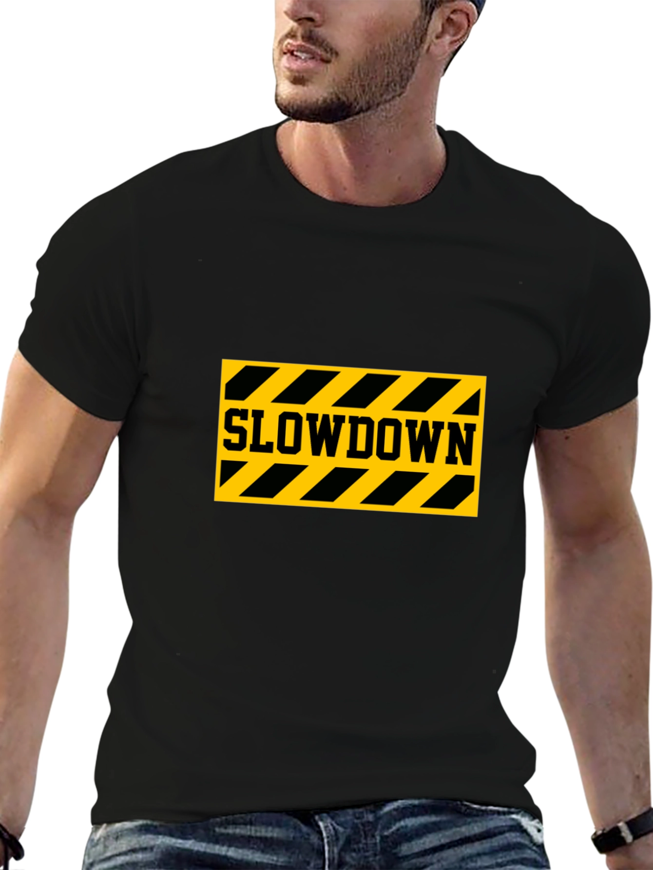 Slowdown Caution Stripe Graphic T-Shirt