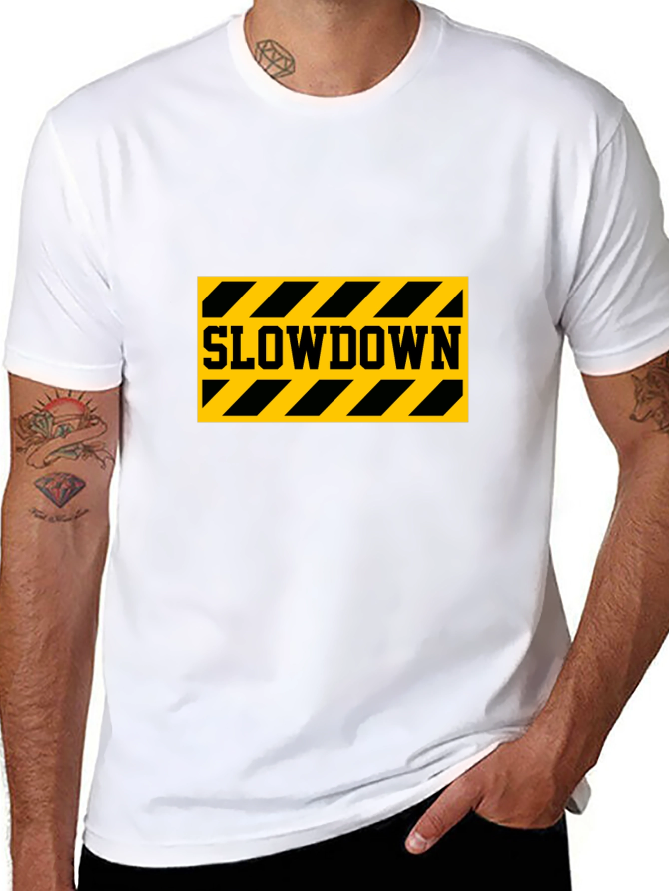 Slowdown Caution Stripe Graphic T-Shirt