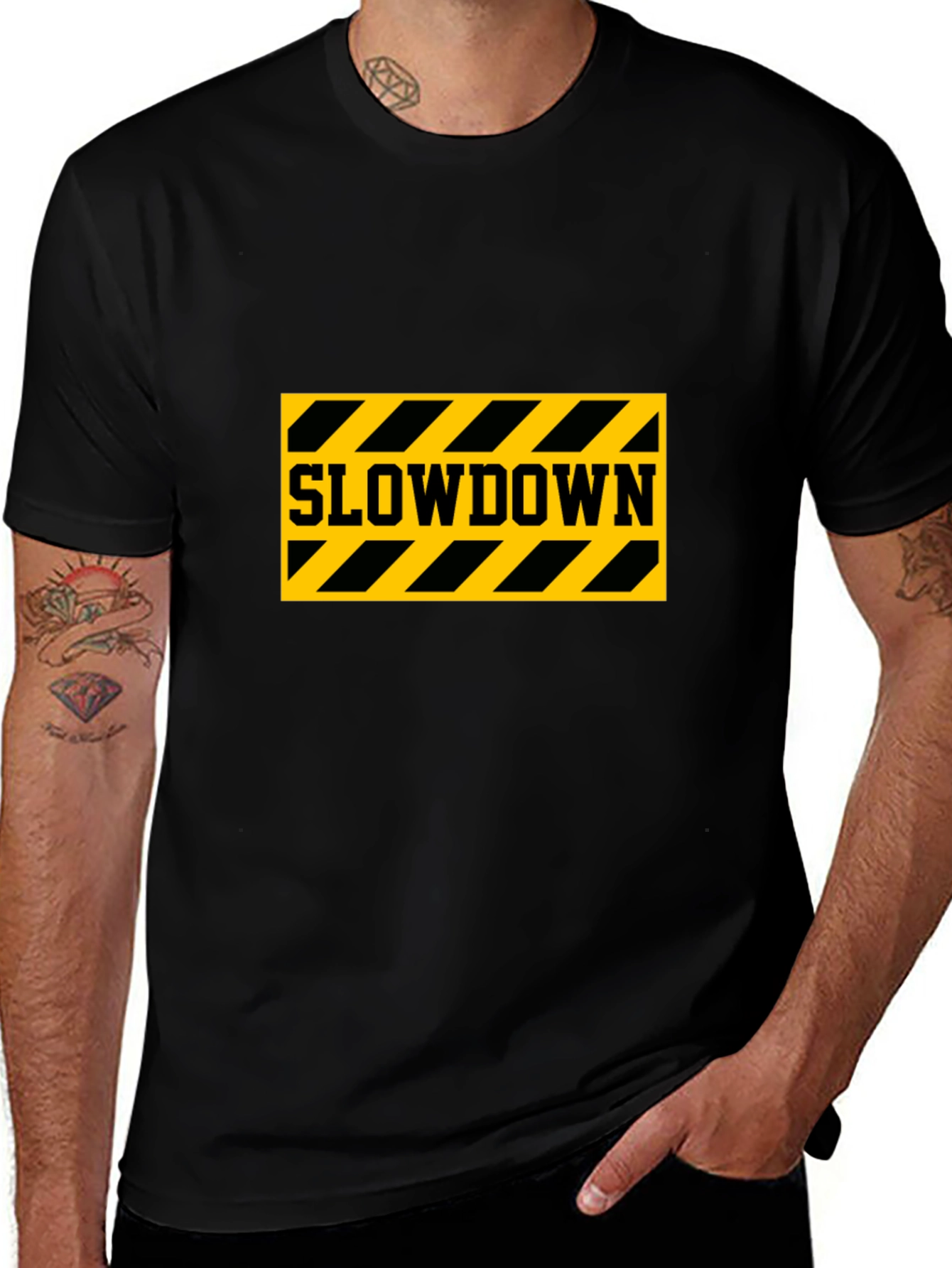 Slowdown Caution Stripe Graphic T-Shirt