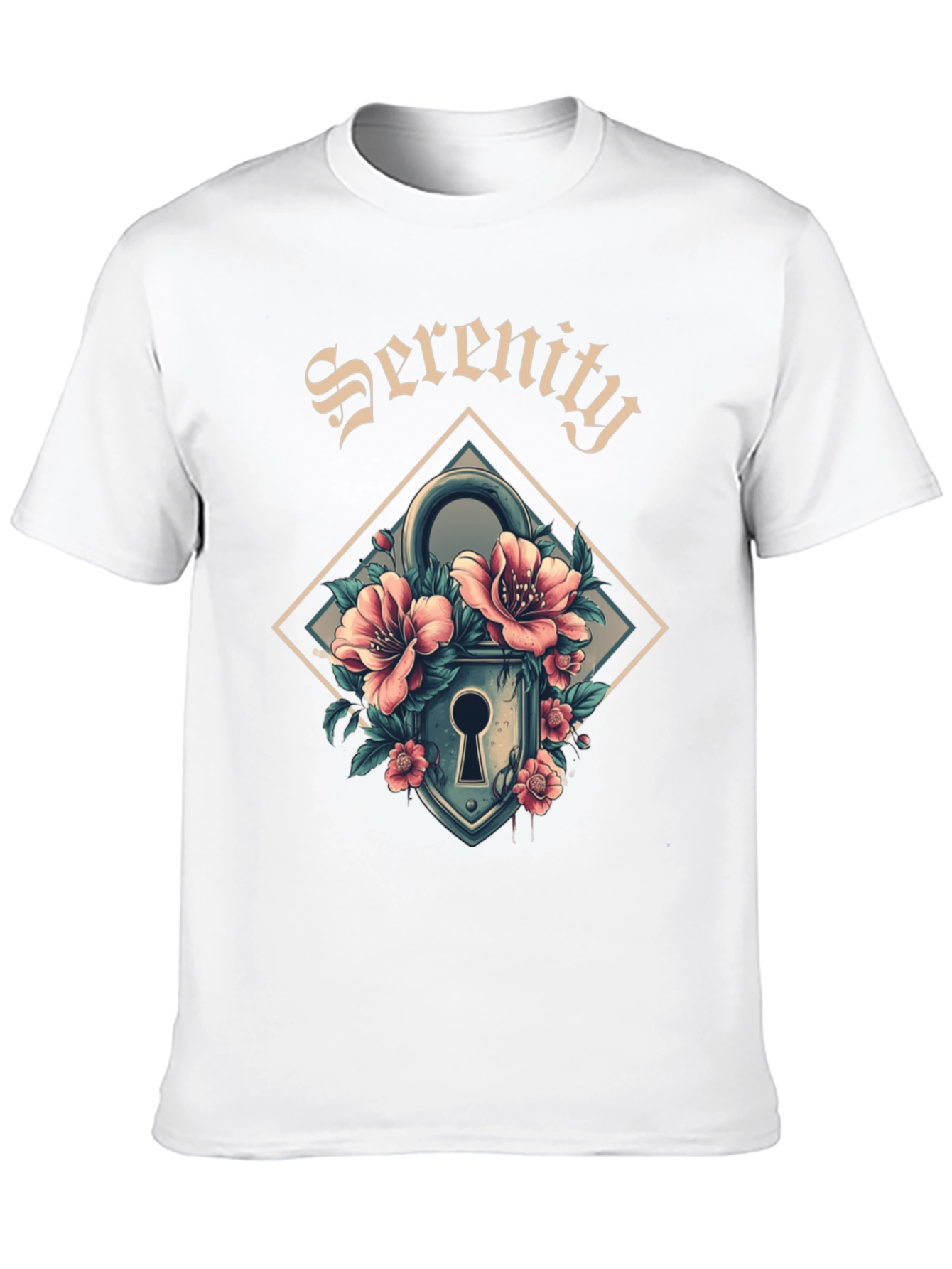 Serenity Floral Lock Graphic Tee - Cool Design