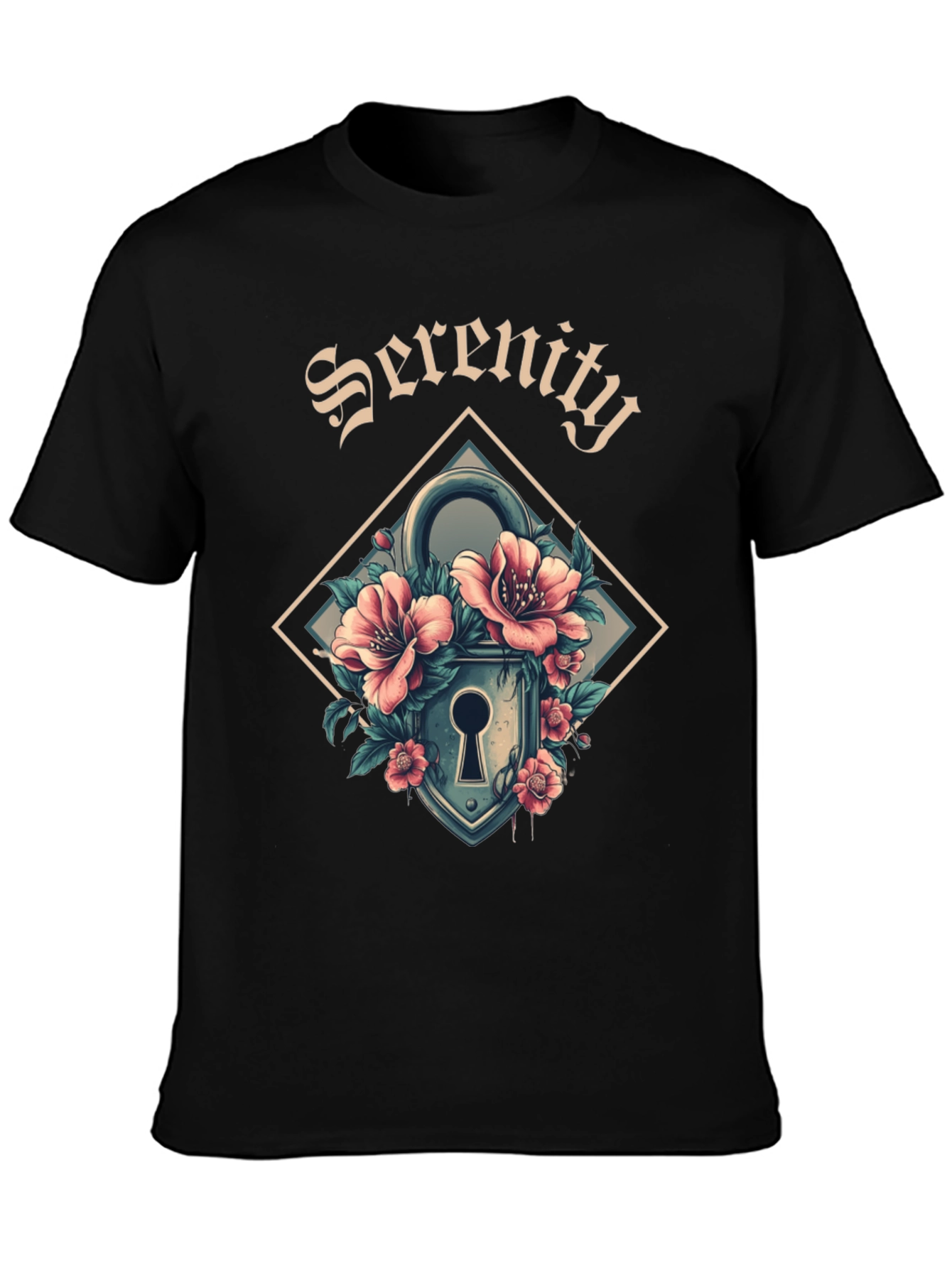 Serenity Floral Lock Graphic Tee - Cool Design