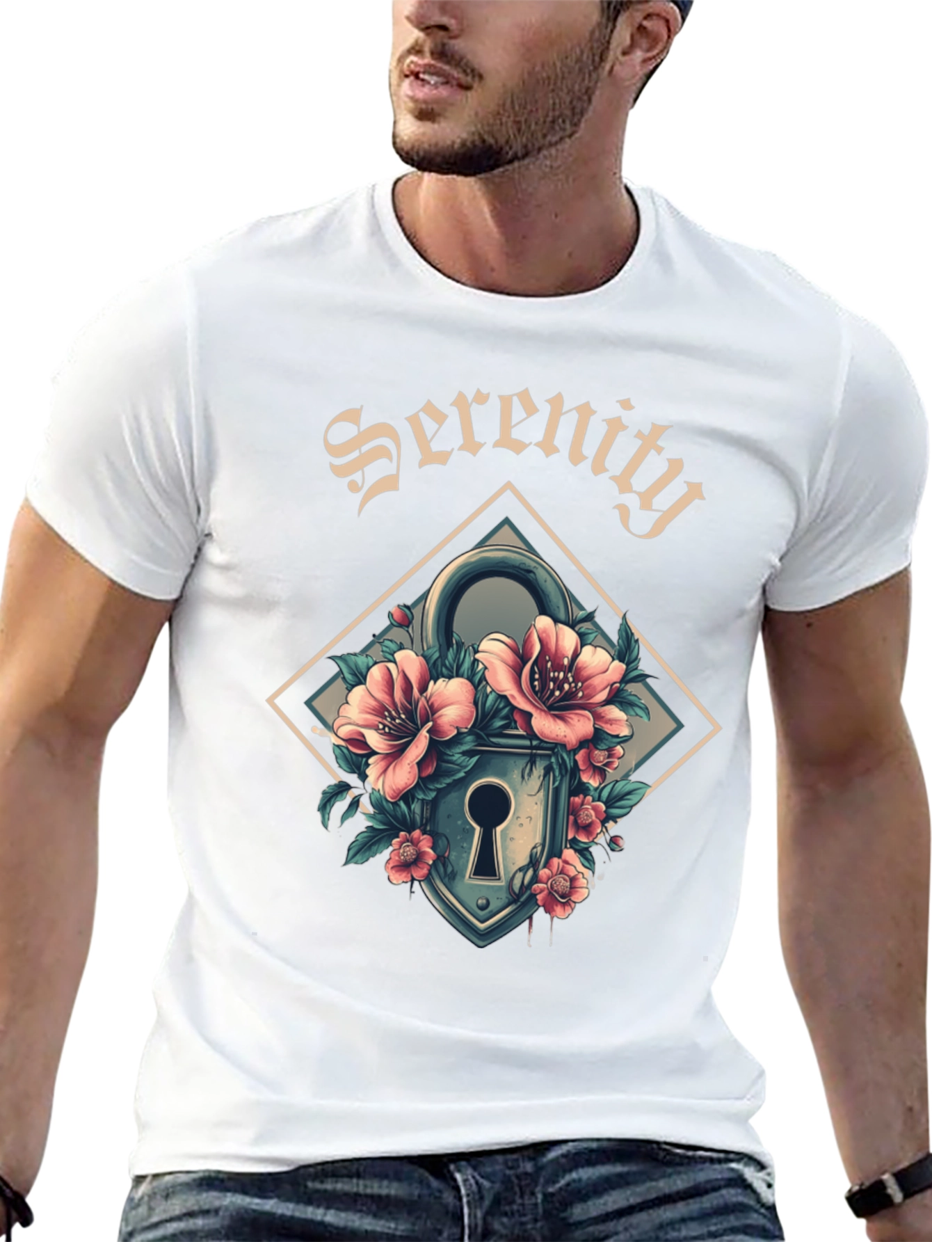 Serenity Floral Lock Graphic Tee - Cool Design