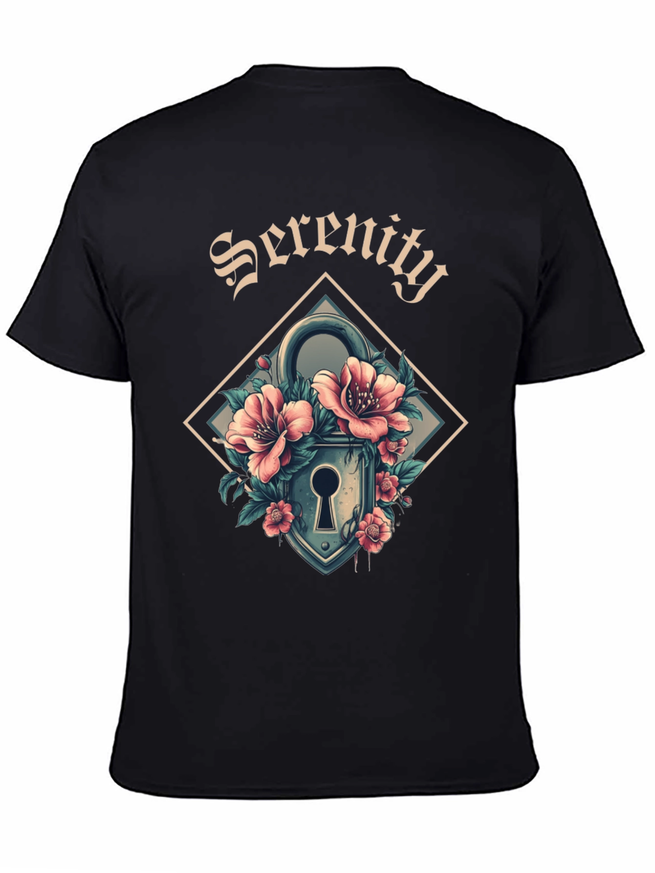 Serenity Floral Lock Graphic Tee - Cool Design