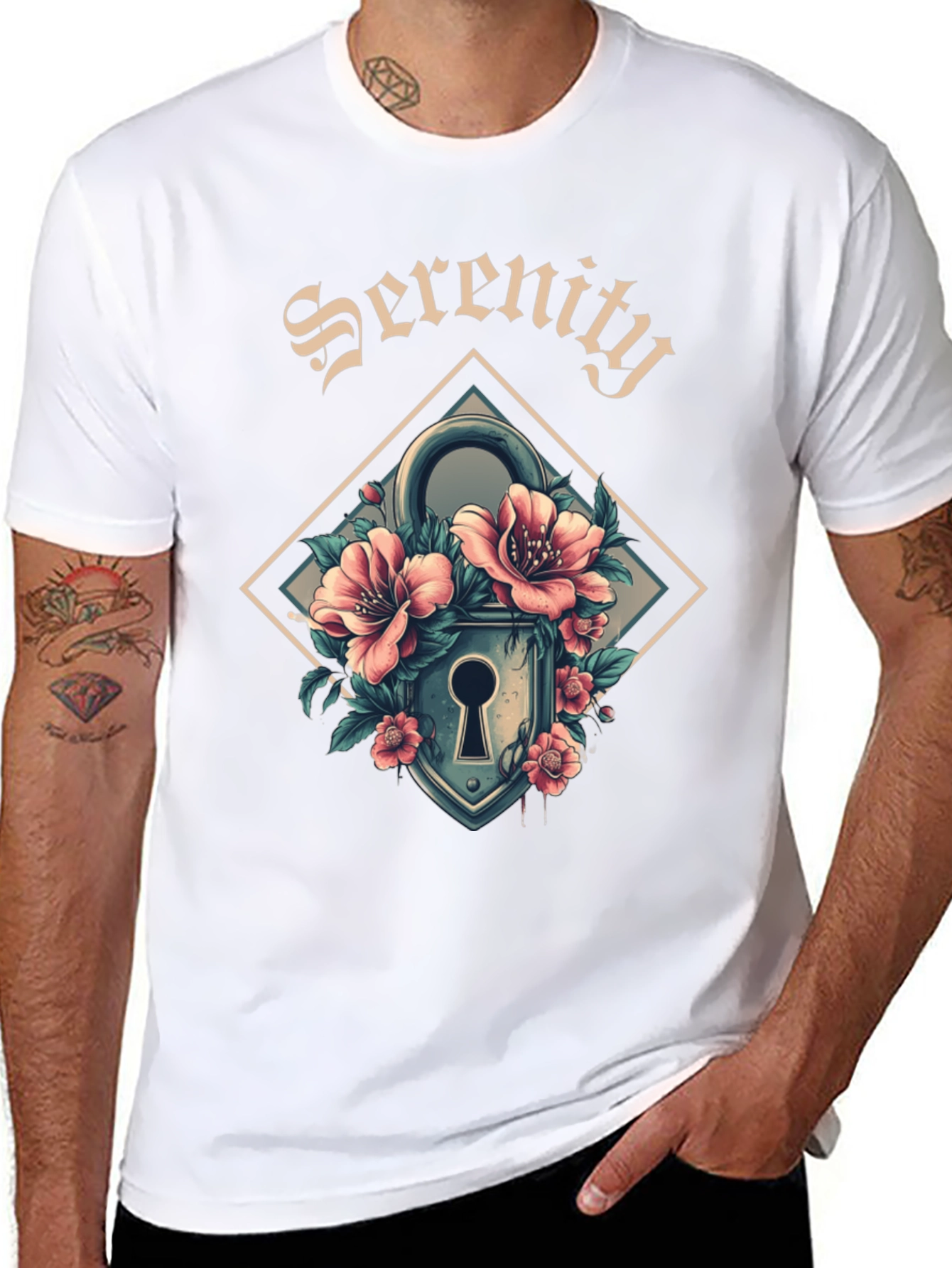 Serenity Floral Lock Graphic Tee - Cool Design
