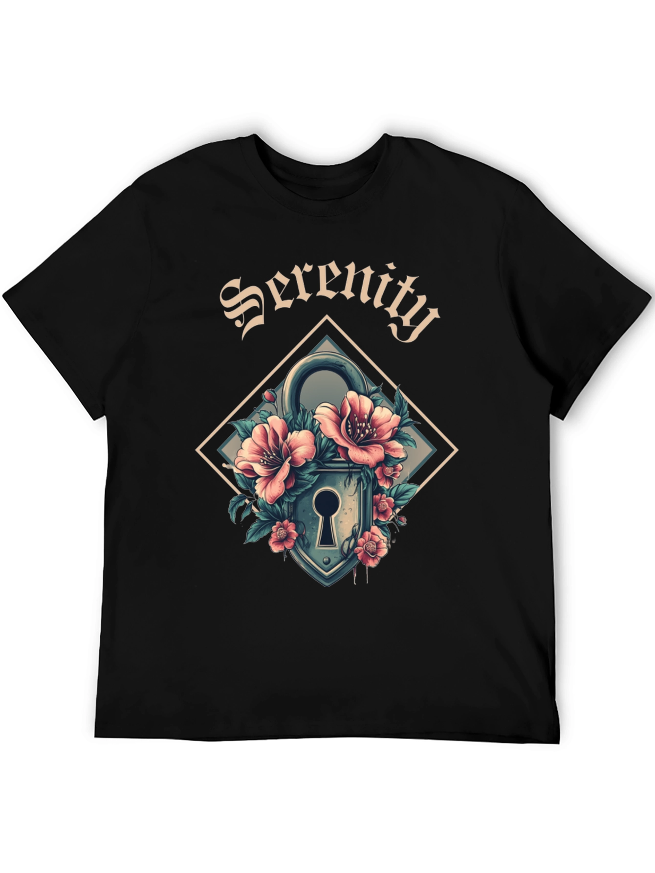 Serenity Floral Lock Graphic Tee - Cool Design